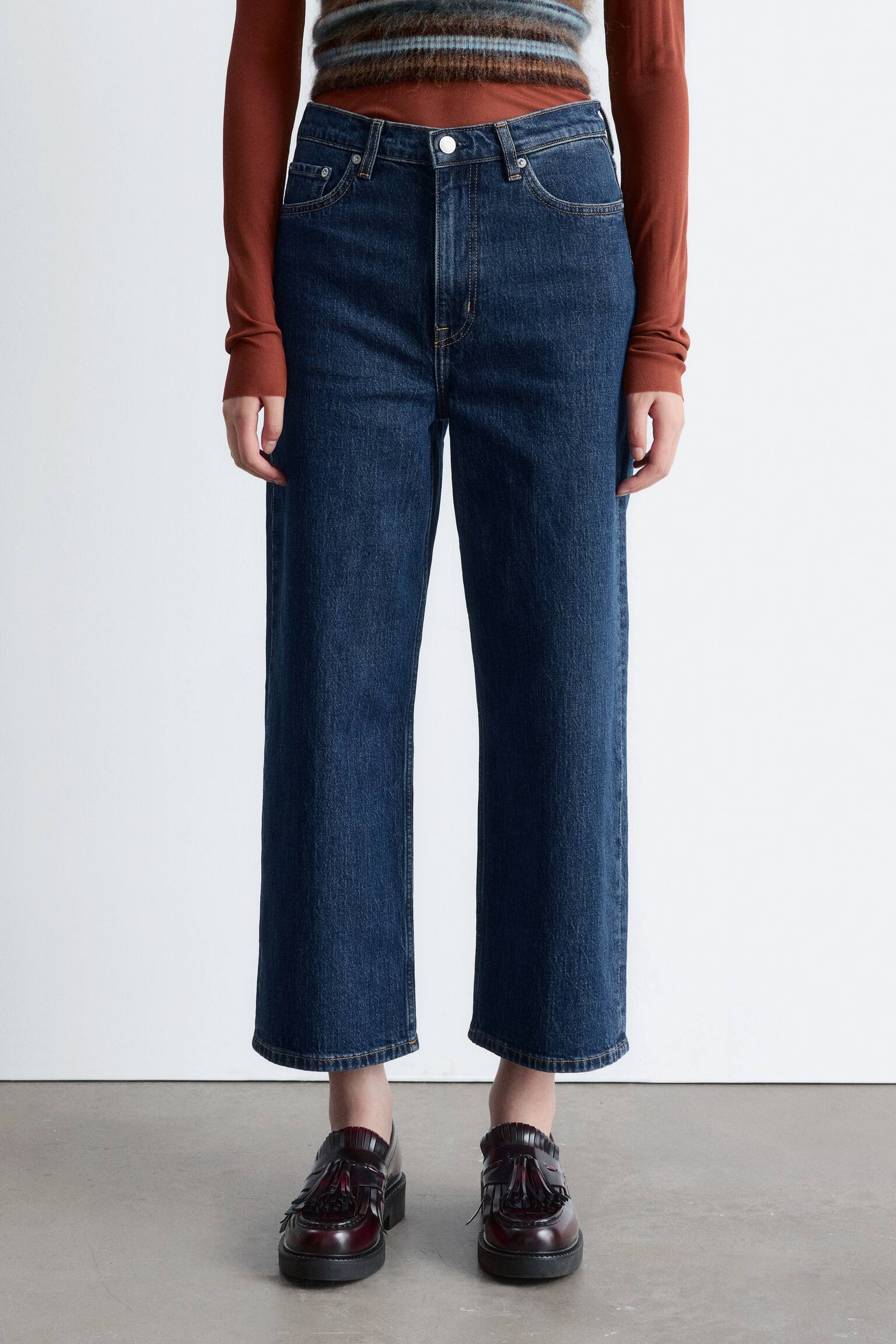 Скъсени дънки с широк крачол - Средно синьо/Бял/Черно/Светлосиньо - 8