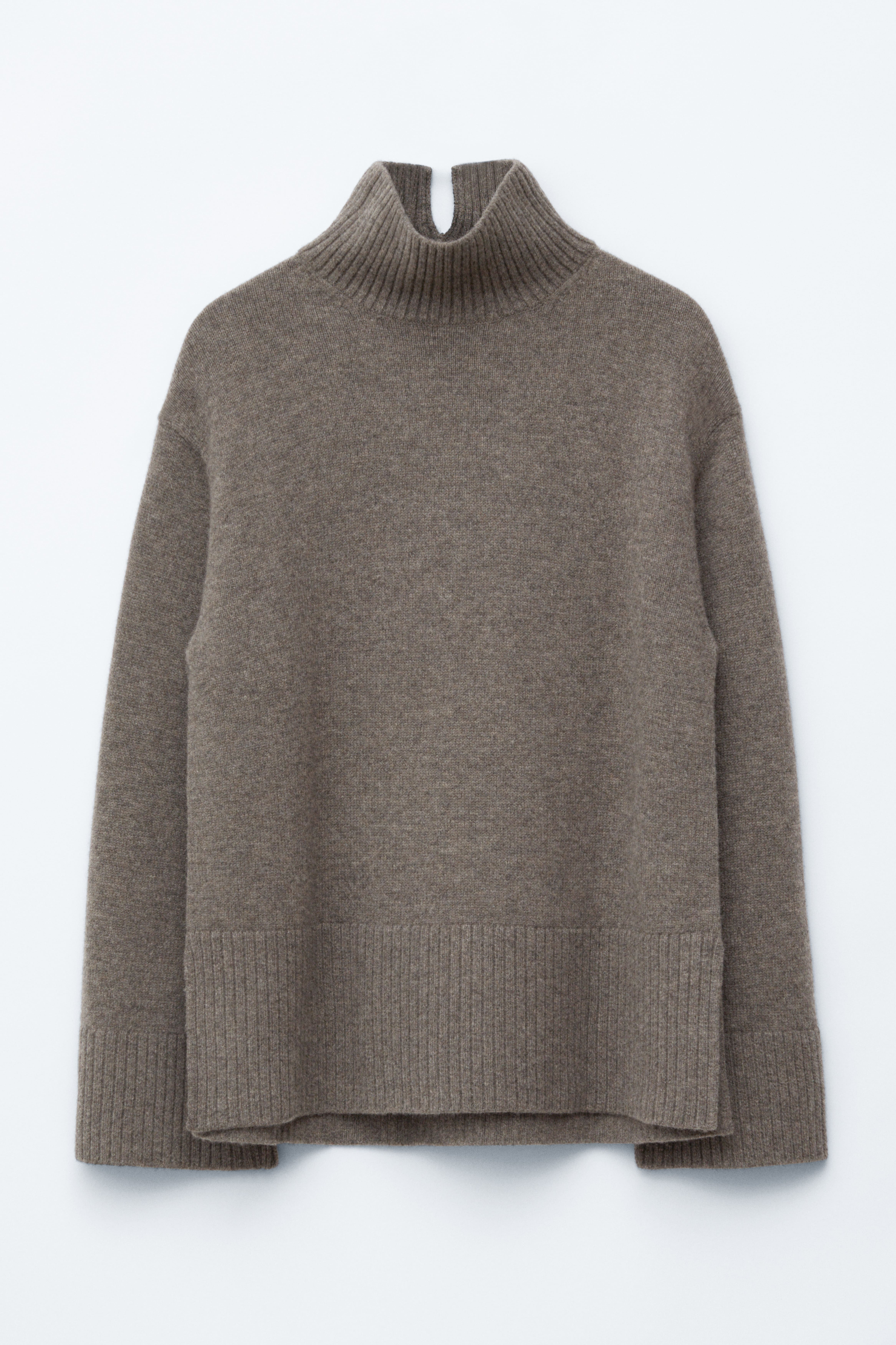 Oversized-Wollpullover mit Rollkragen - Dunkles Graubraun/Braun/Weinrot