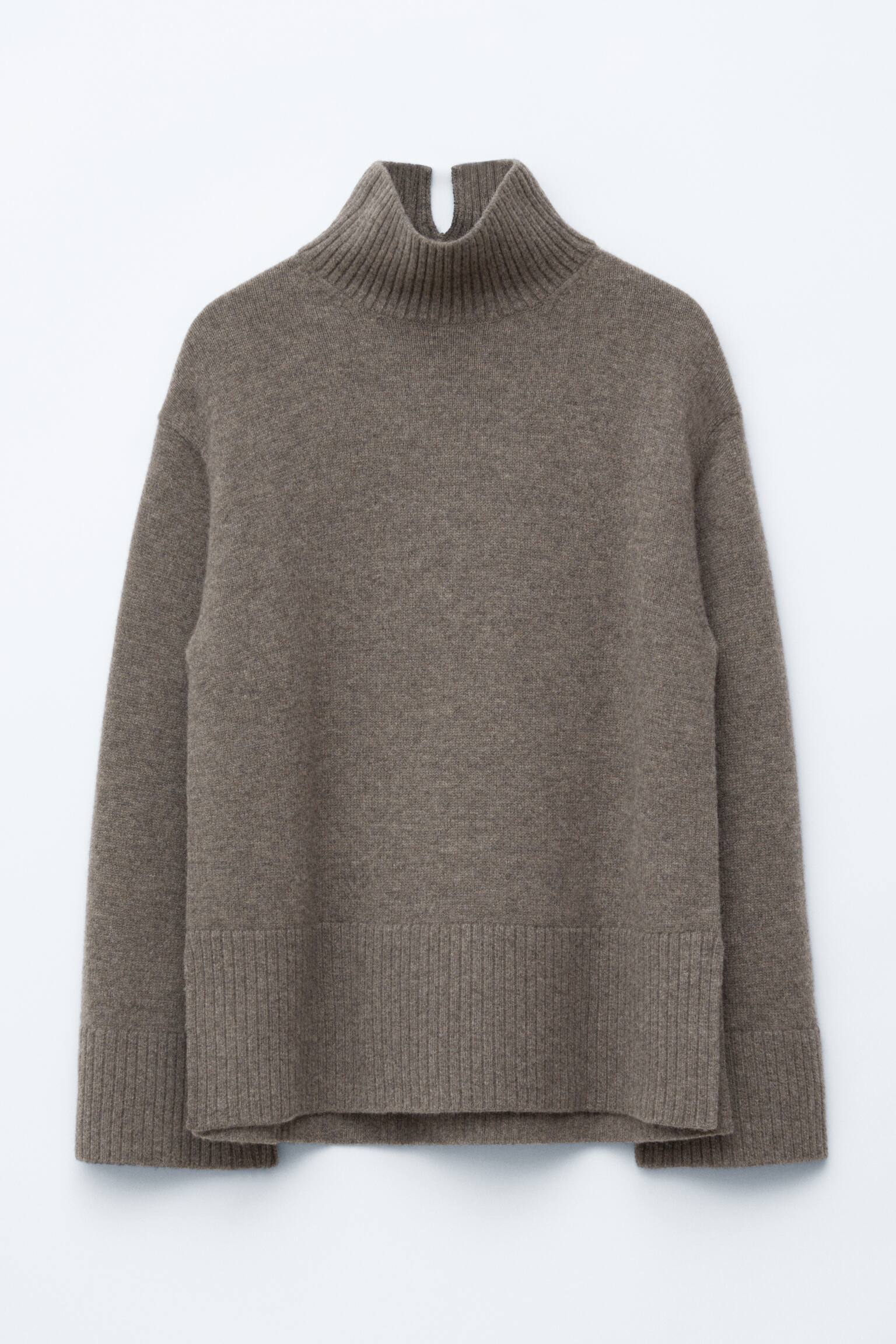 Oversized uldsweater med rullekrave - Mørk gråbrun/Brun - 2