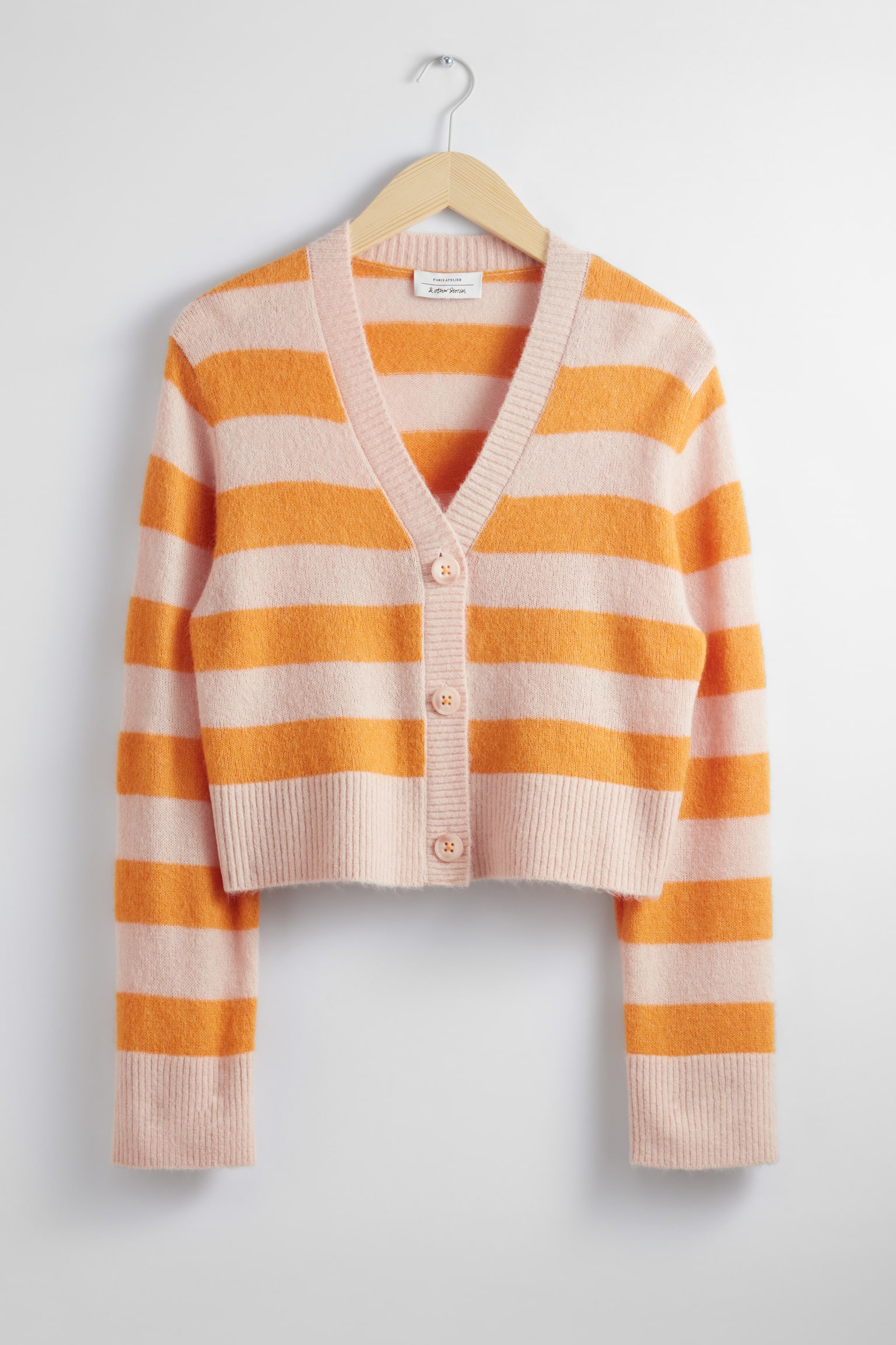 Cropped Knit Cardigan - Pink/Orange Stripes - 1