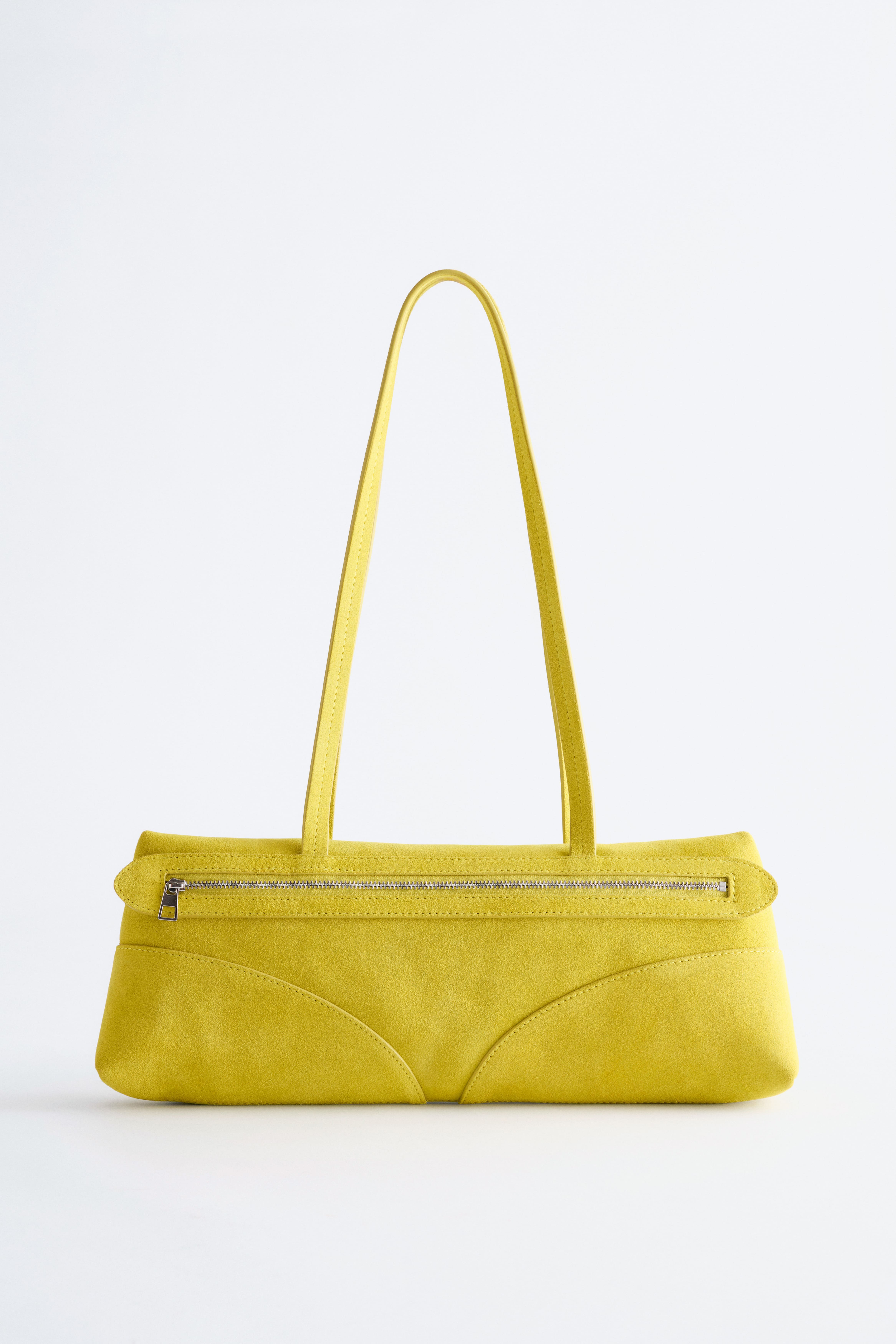 Borsa a spalla slim - Pelle scamosciata giallo vivo/Pelle marrone scuro/Pelle scamosciata verde kaki