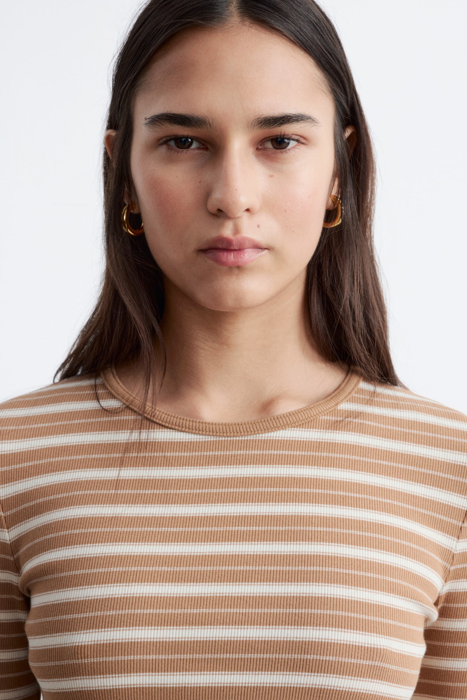 Geribbelde top met lange mouwen - Bruin/witte strepen/Wit/Pastelgeel/Beige/zwarte strepen/Lichtgrijs/Donkerbruin/Zwart - 3