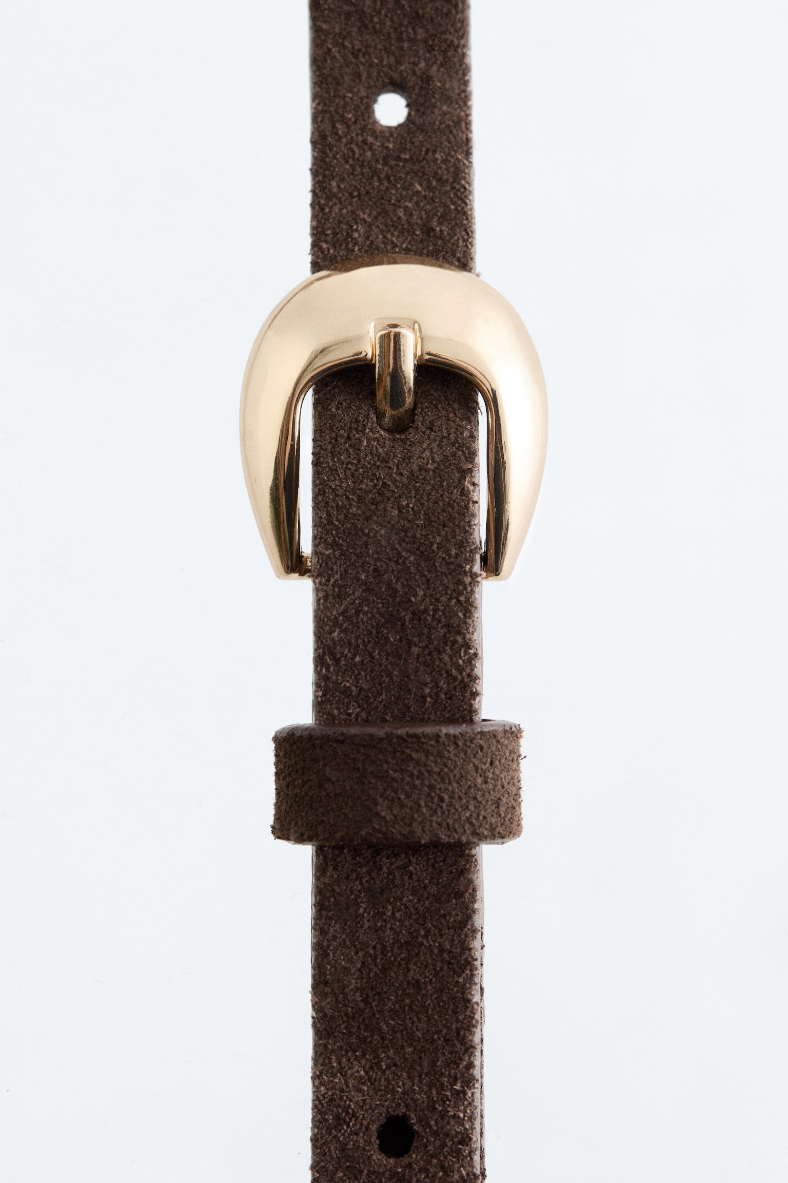 Skórzany pasek z klamrą w kształcie półksiężyca - Brązowy zamsz - 2