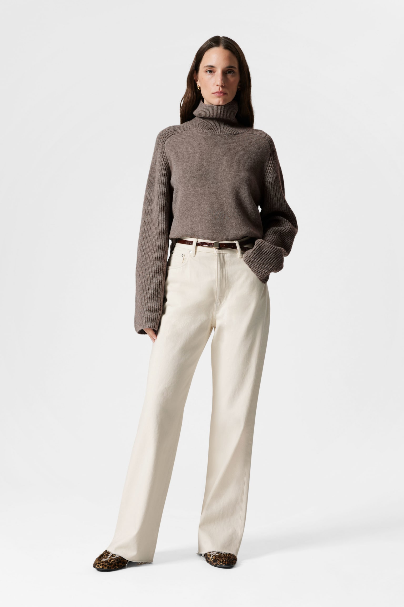 Boxy Turtleneck Jumper - Brown/Dark Grey - 6