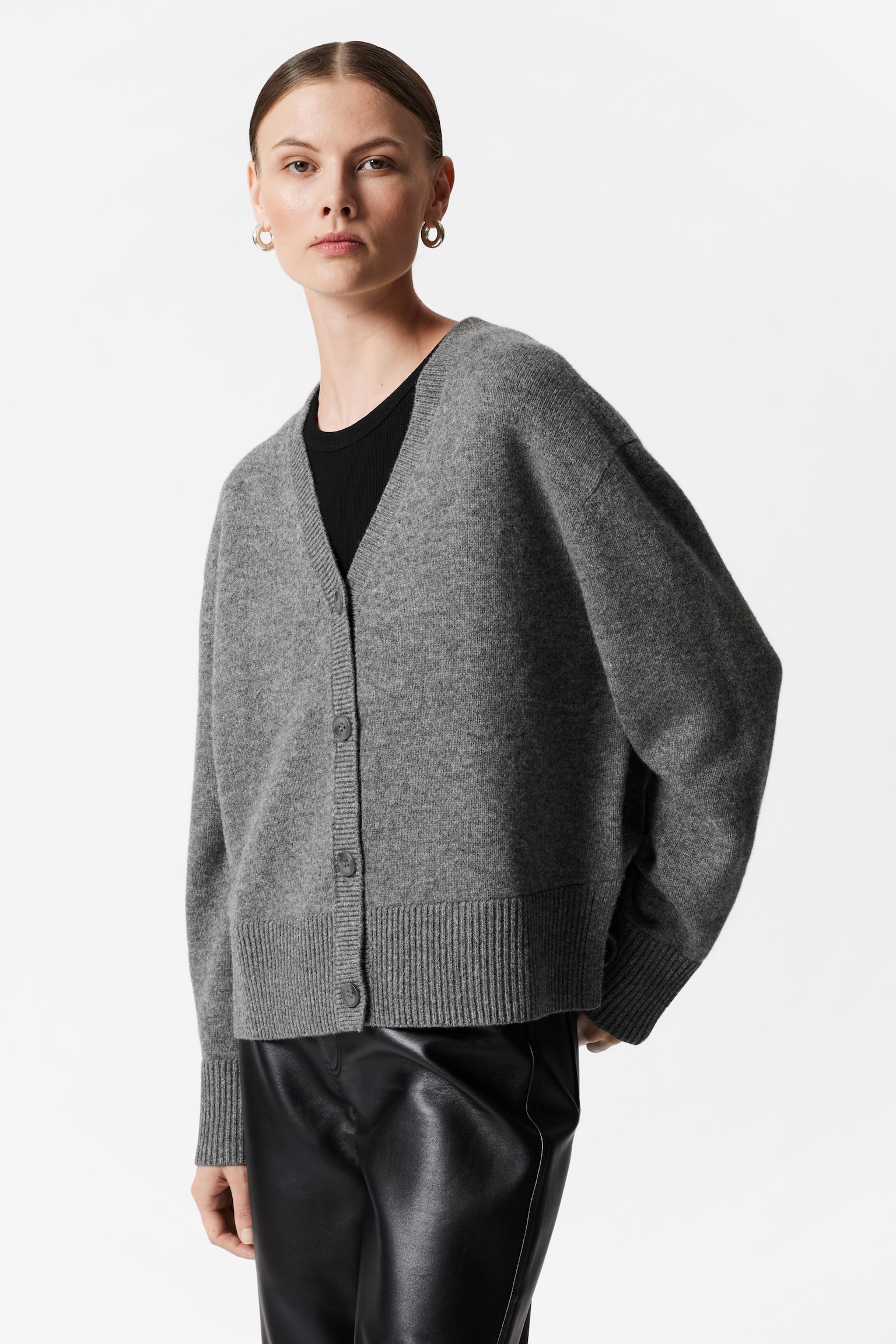 Oversized Merino Knit Cardigan - Grey/Navy - 1