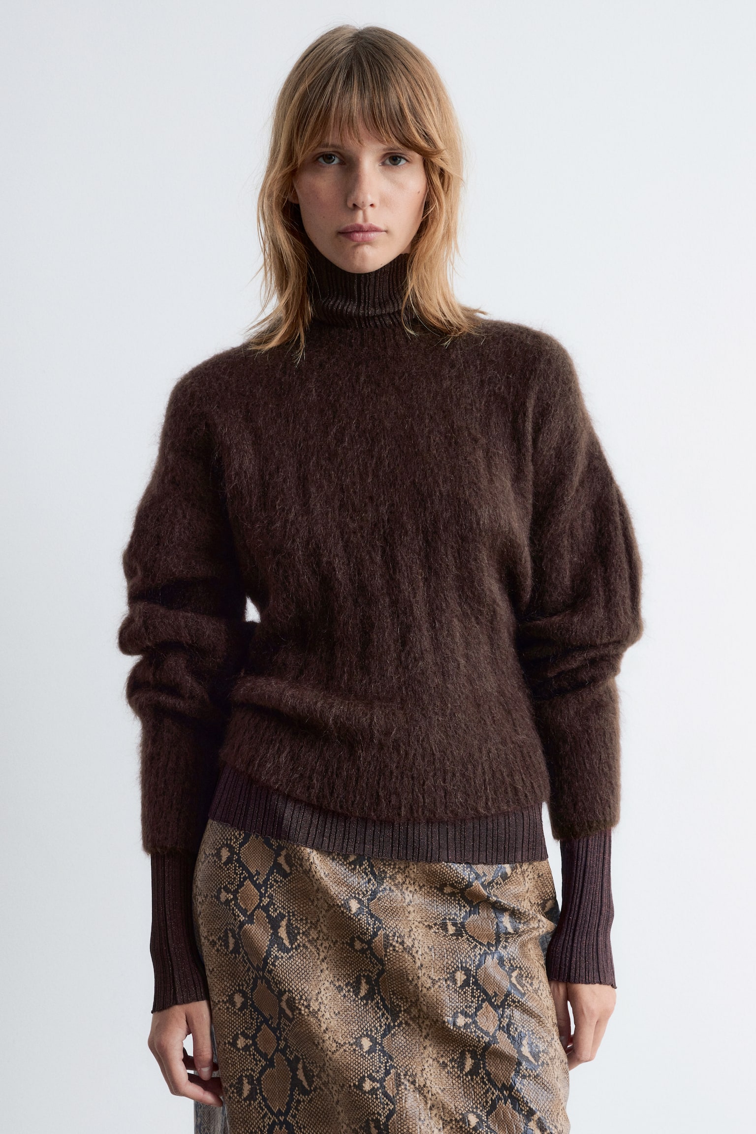 Ribgebreide trui van een mohairmix - Donkerbruin/Crème/Donkerbeige - 1