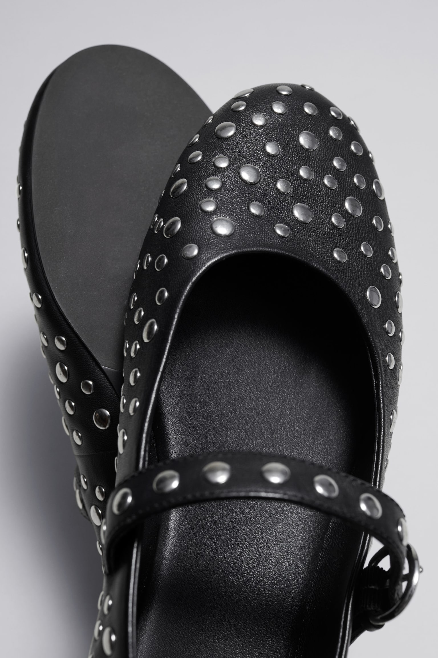 Studded Leather Ballet Flats - Black - 2