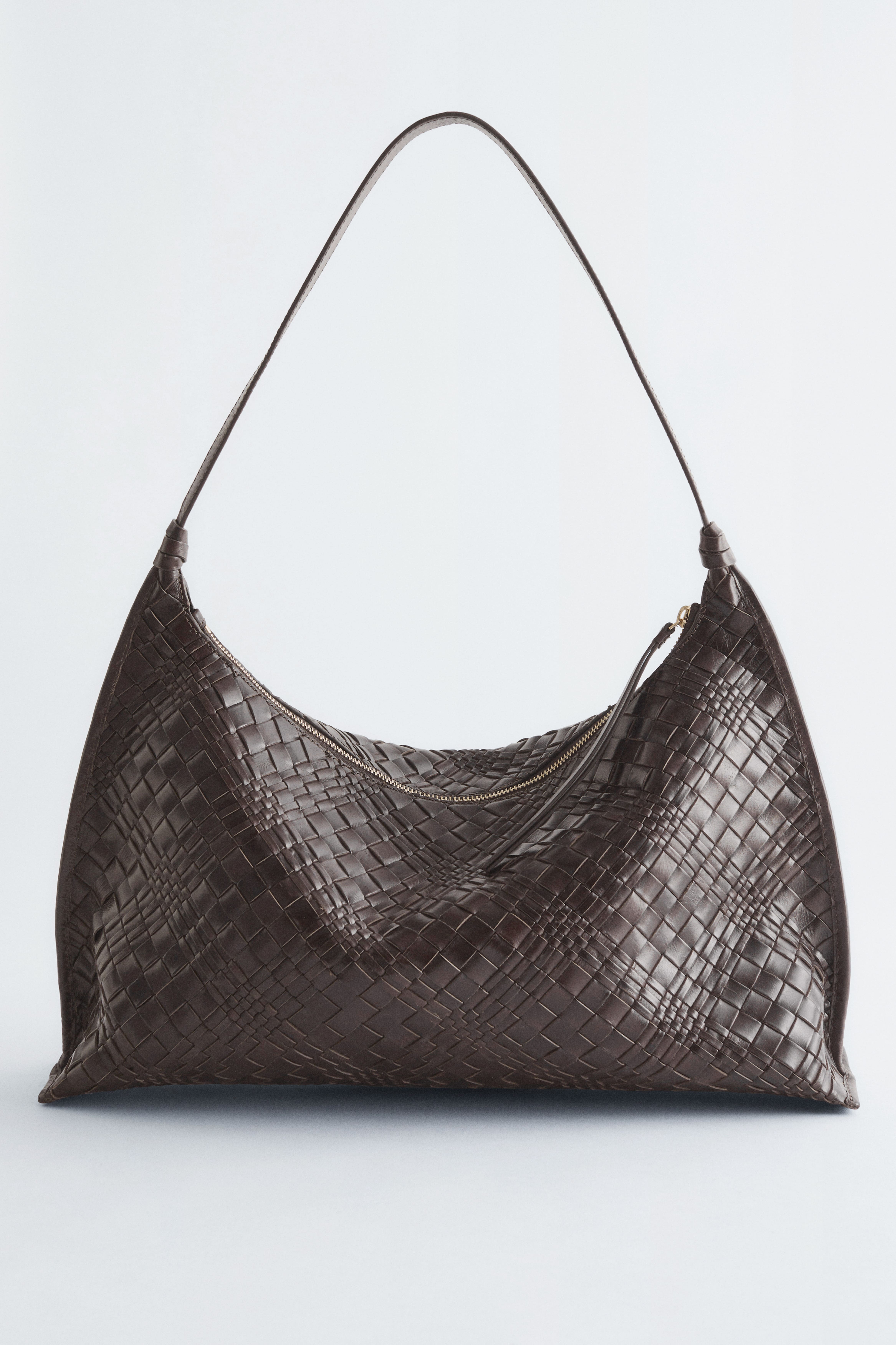 Tragetasche aus verwobenem Leder - Dunkelbraun/Schwarz/Rost