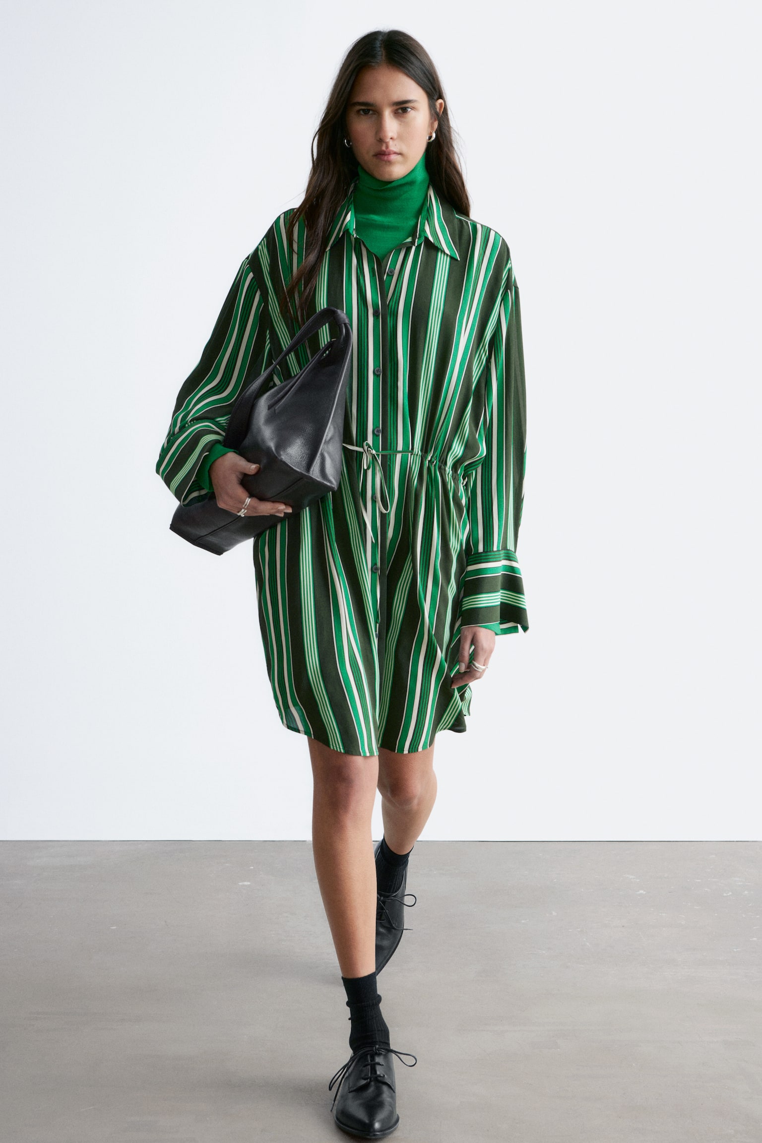 Chemisier oversize con coulisse - Righe verdi - 5