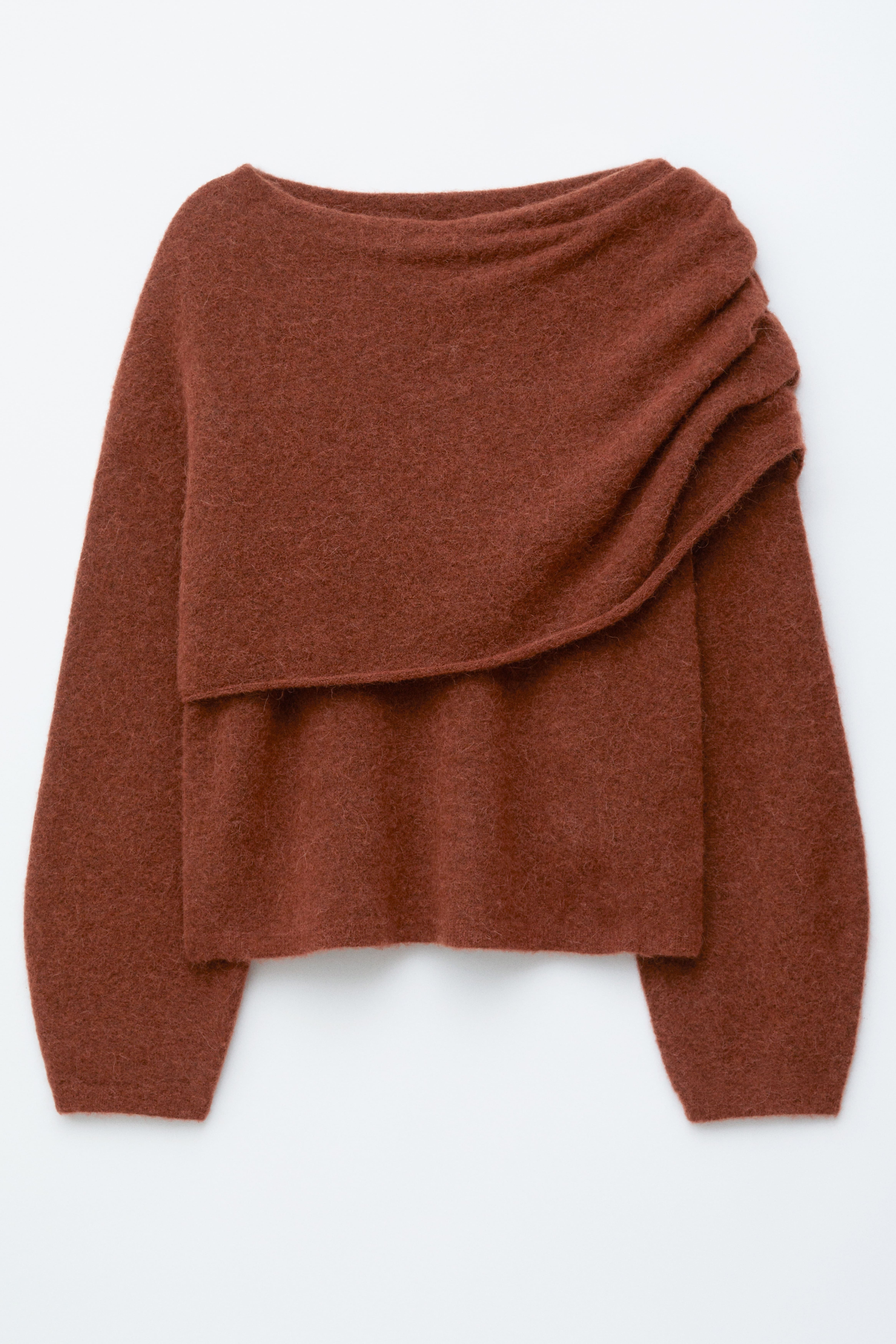 Pull cape en maille - Brun rouille/Gris foncé