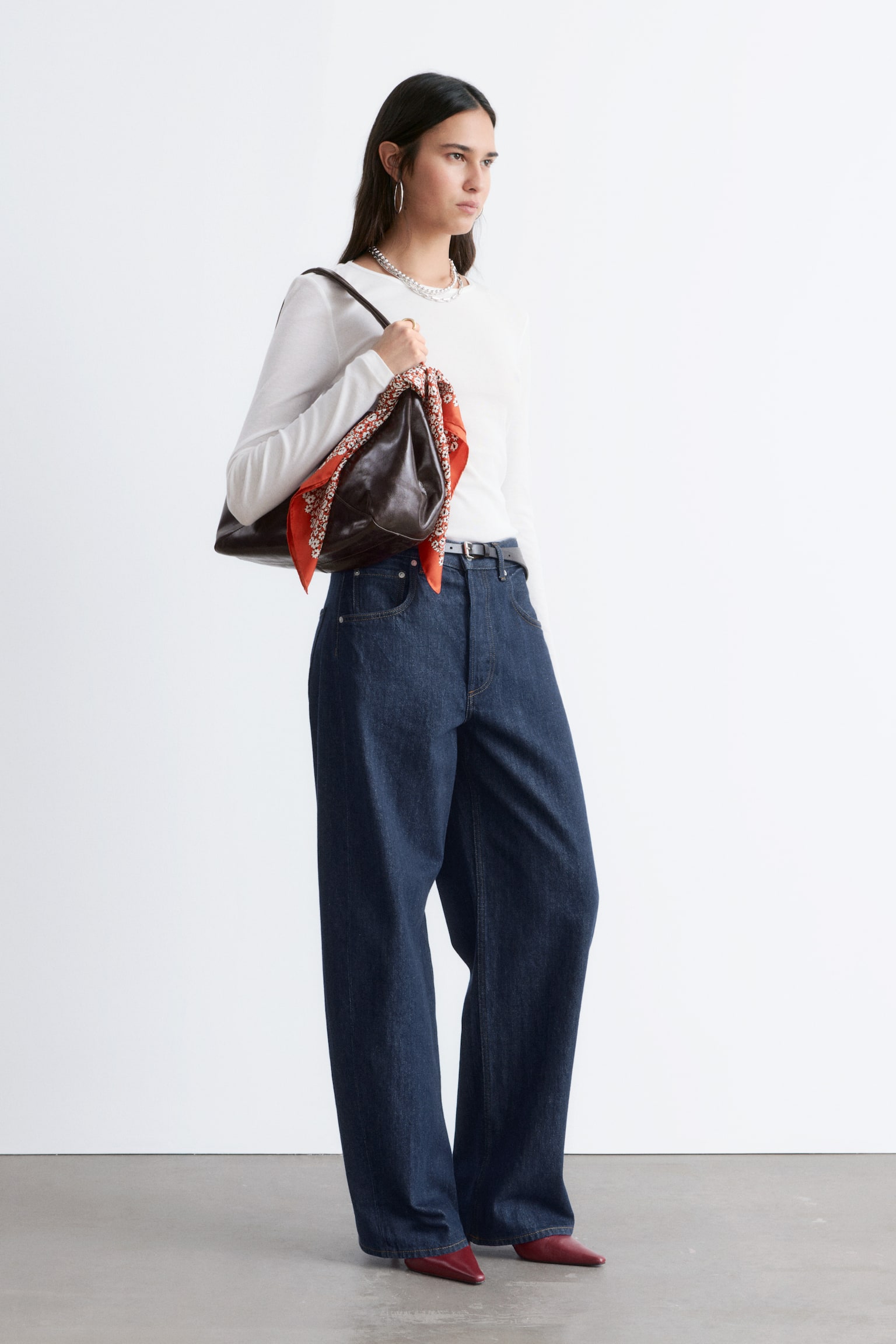 Langärmliges Oberteil aus Baumwolle - Weiß/Weinrot/Orange - 7