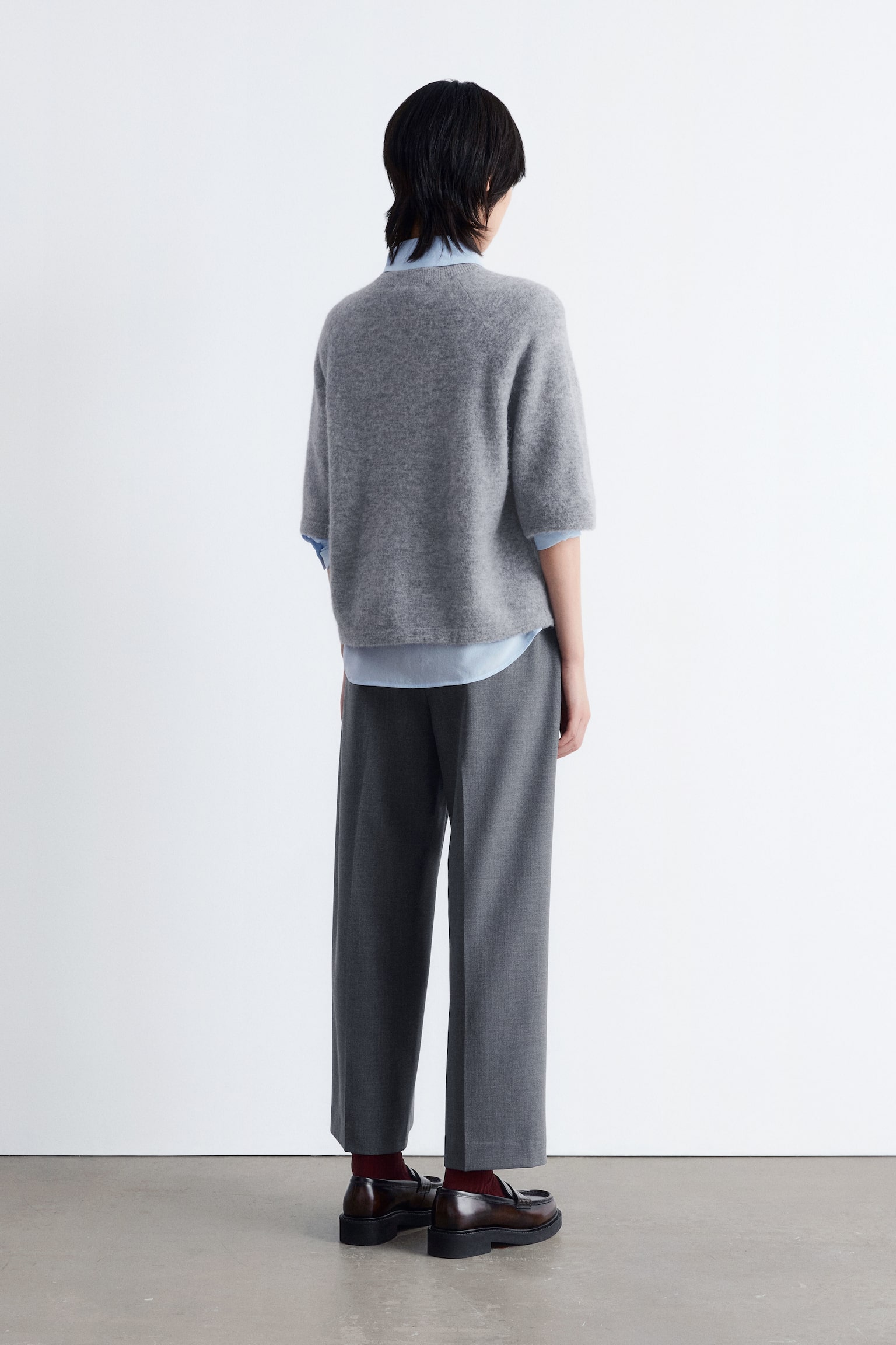 Strickoberteil aus Alpaka-Mix - Grau/Graubraun/Weinrot/Hellbeige/Rot - 6