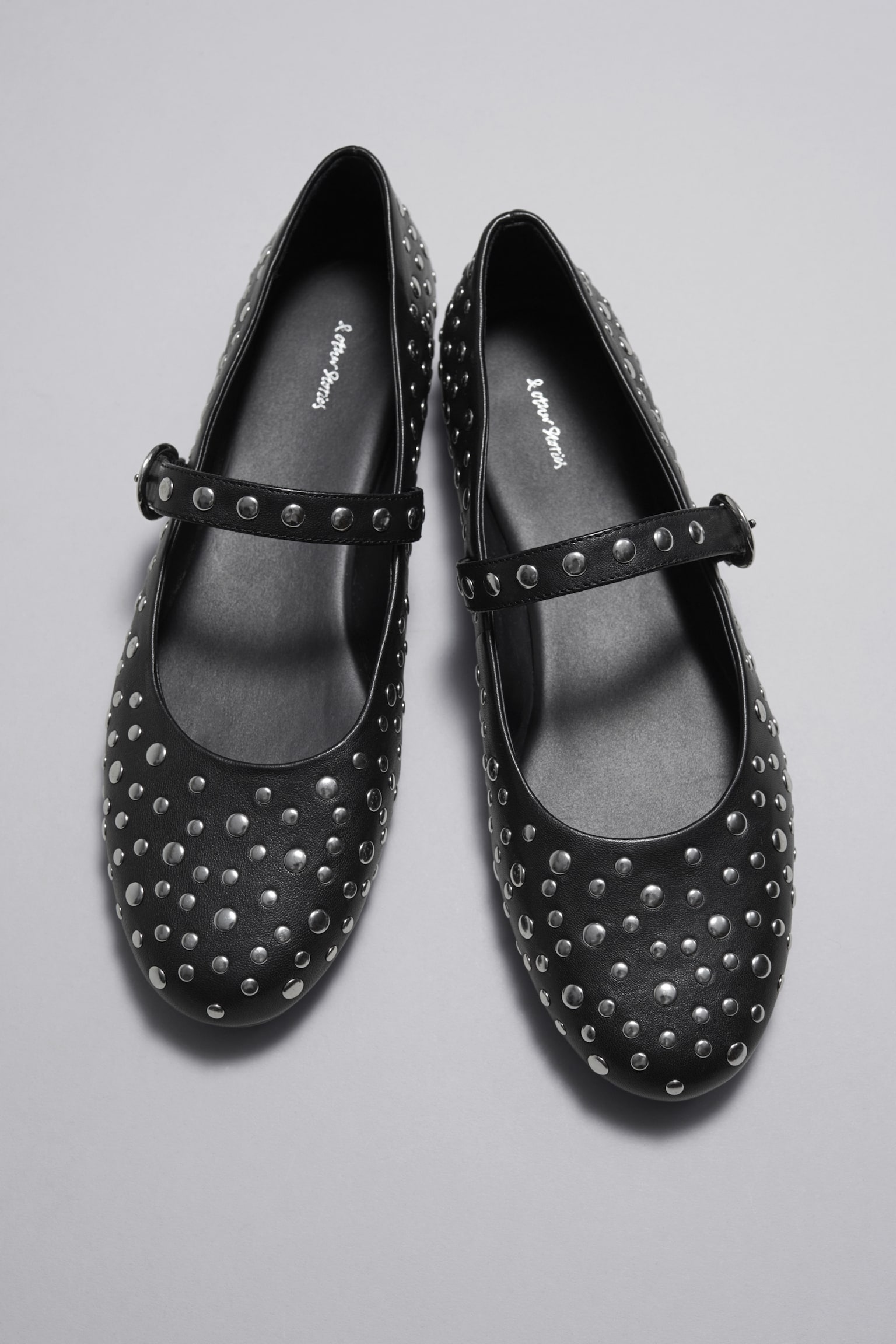 Studded Leather Ballet Flats - Black - 3