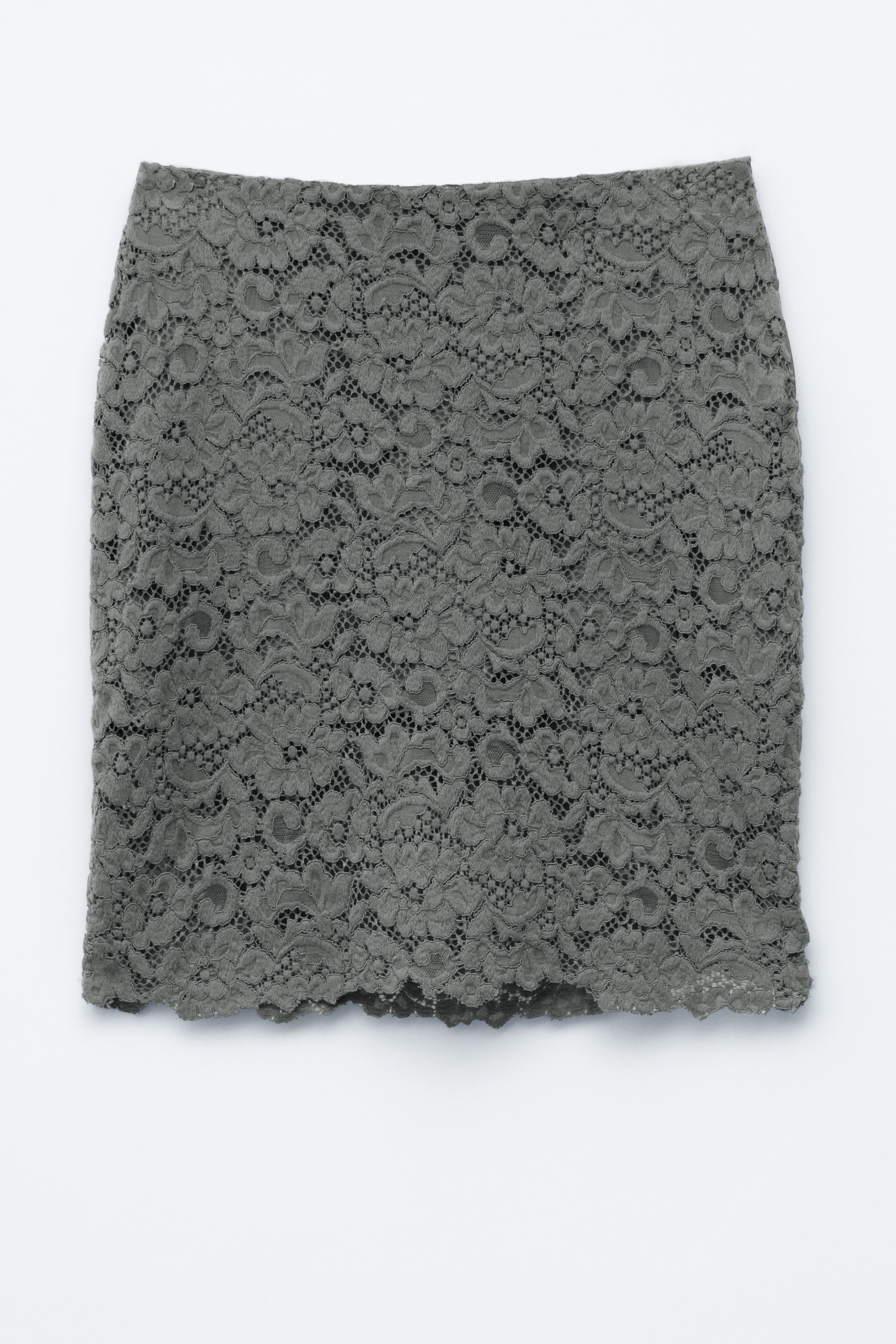 Jupe crayon midi en dentelle - Gris foncé