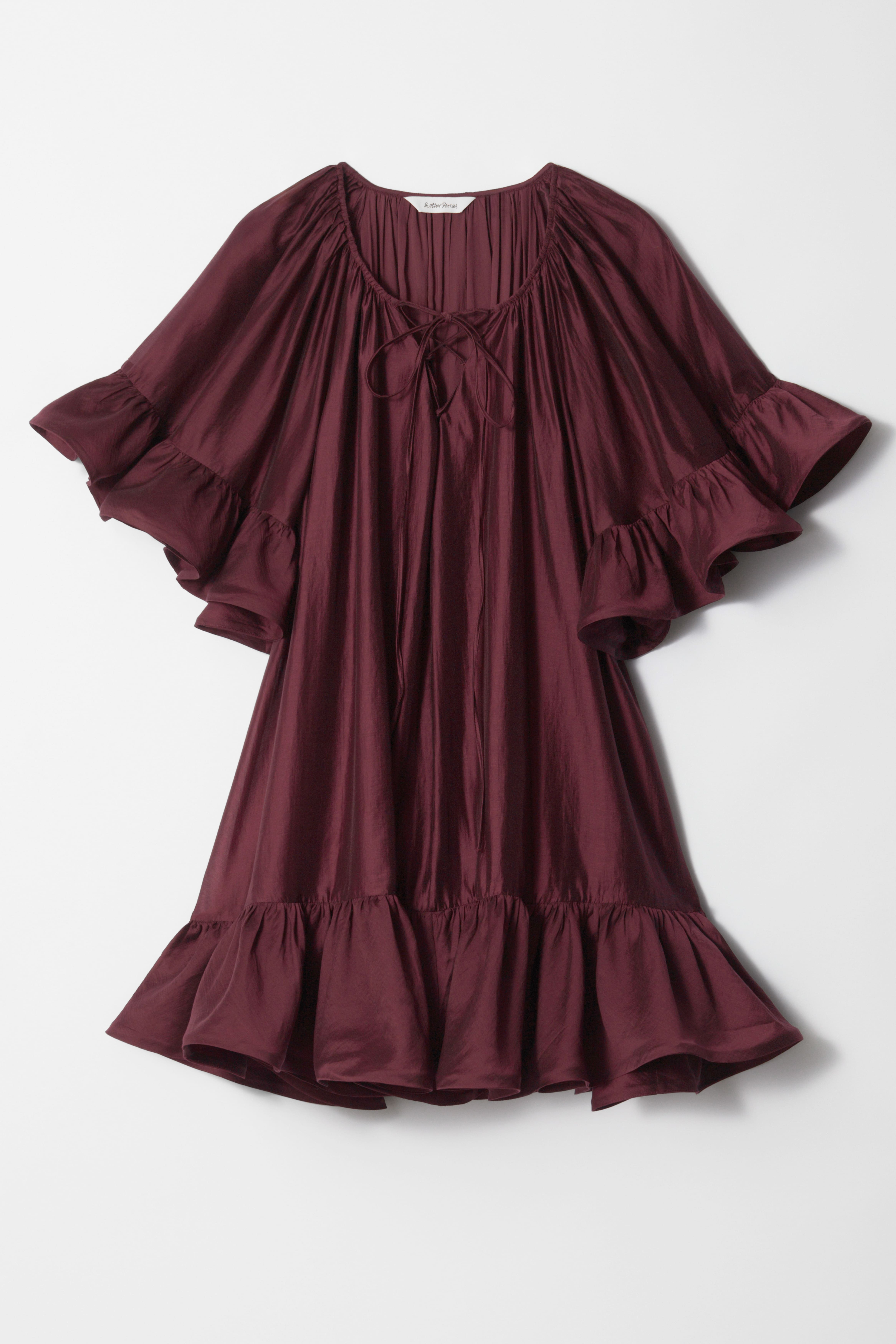 Minikleid mit Rüschen - Dunkelrot/Rosa/Rot geblümt