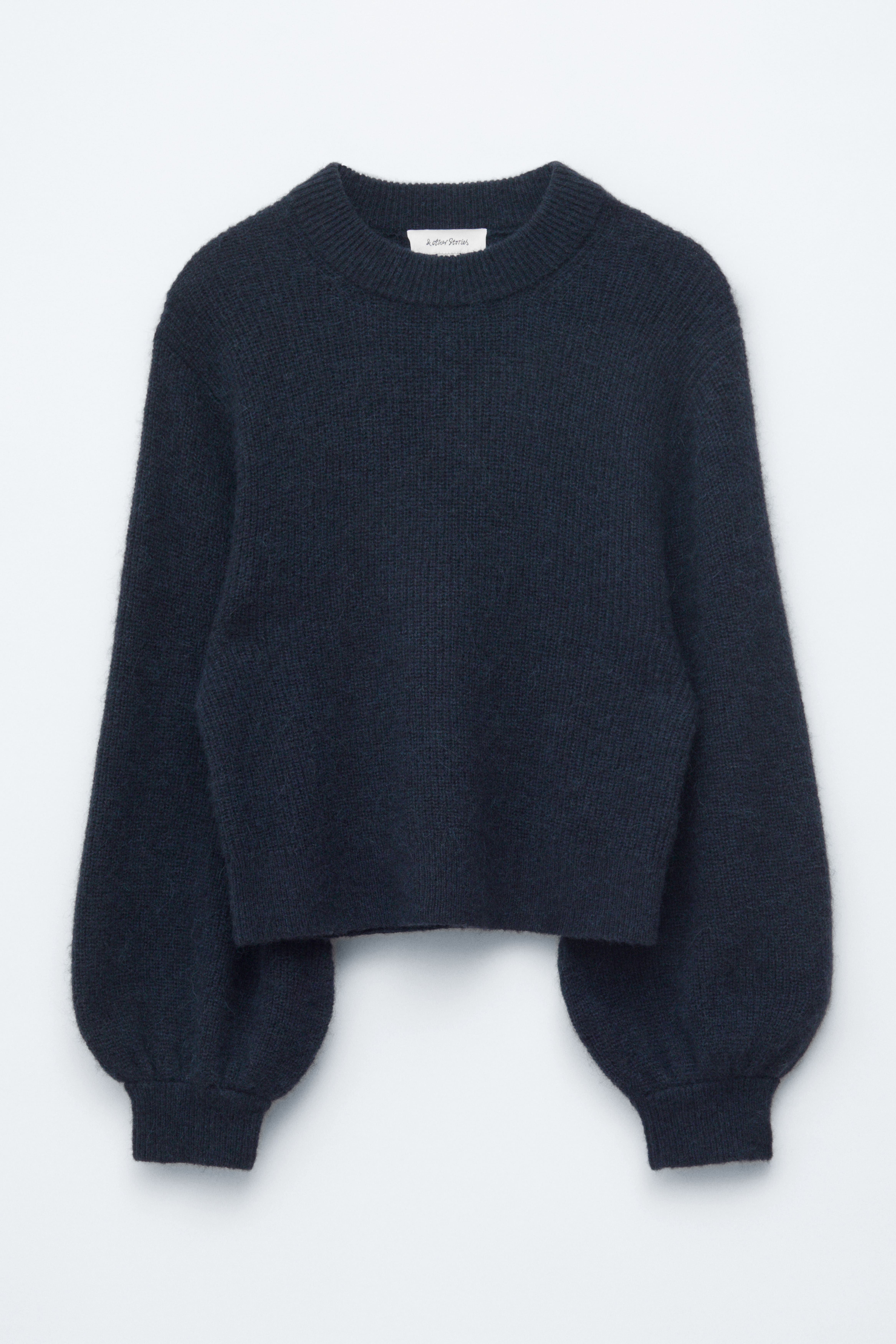 Pullover mit Ballonärmeln aus Alpaka-Mix - Navyblau/Rot/Braun