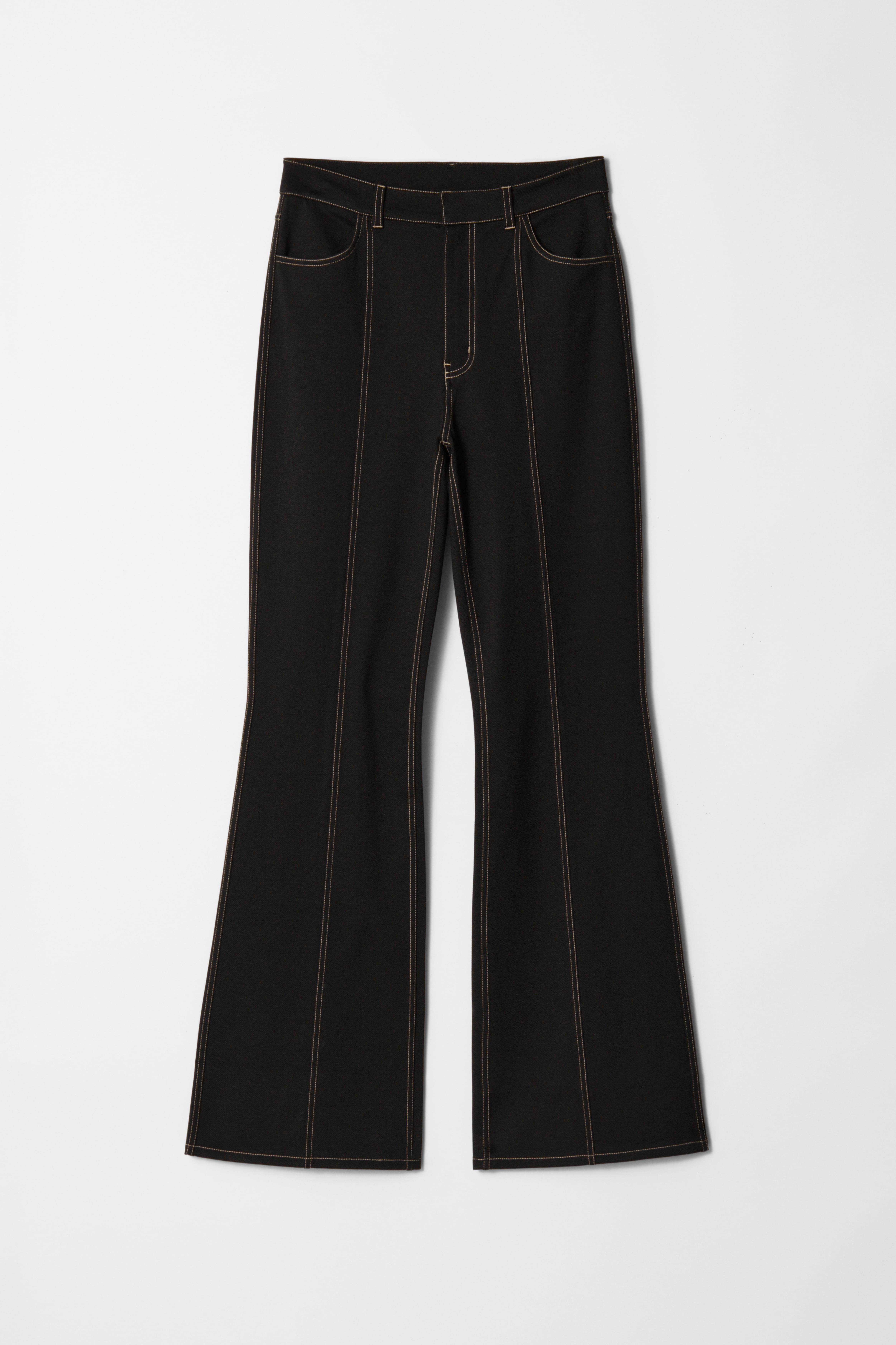 Pantalon évasé en jersey à surpiqûres - Noir
