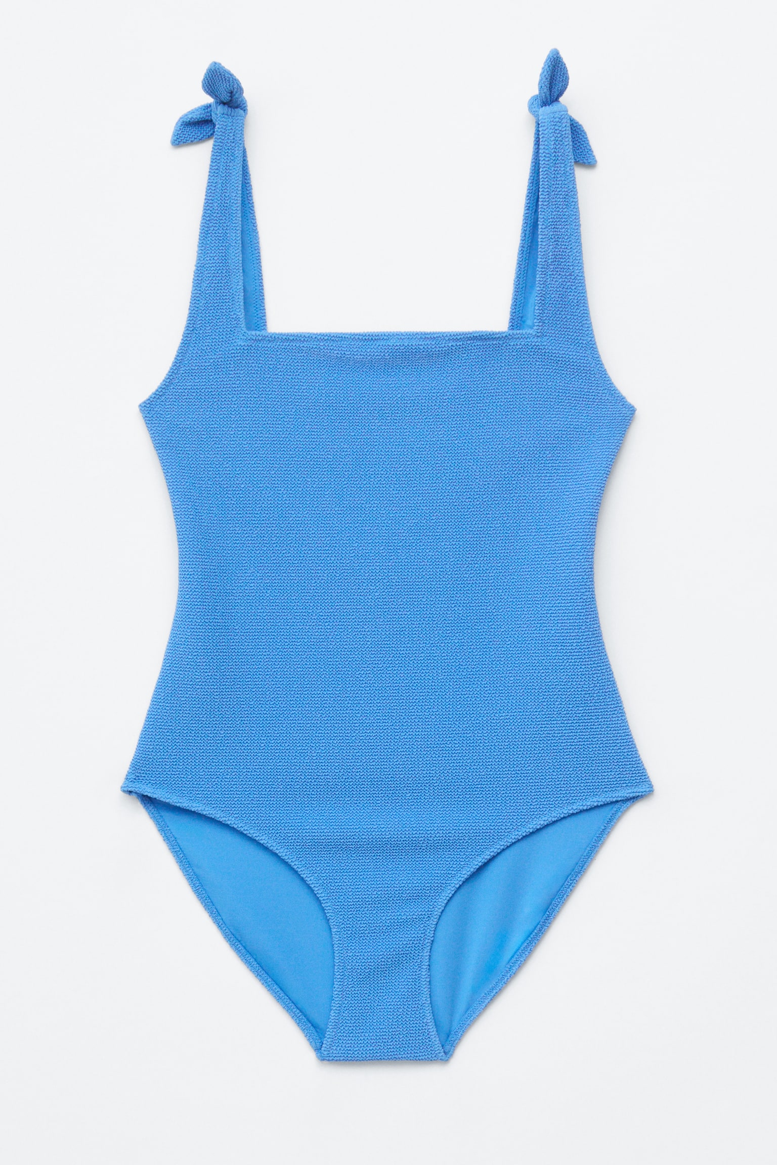 Tekstureret badedragt med bindebånd - Klar blå/Bordeaux/Sort/Mørkebrun/Pink/Orange