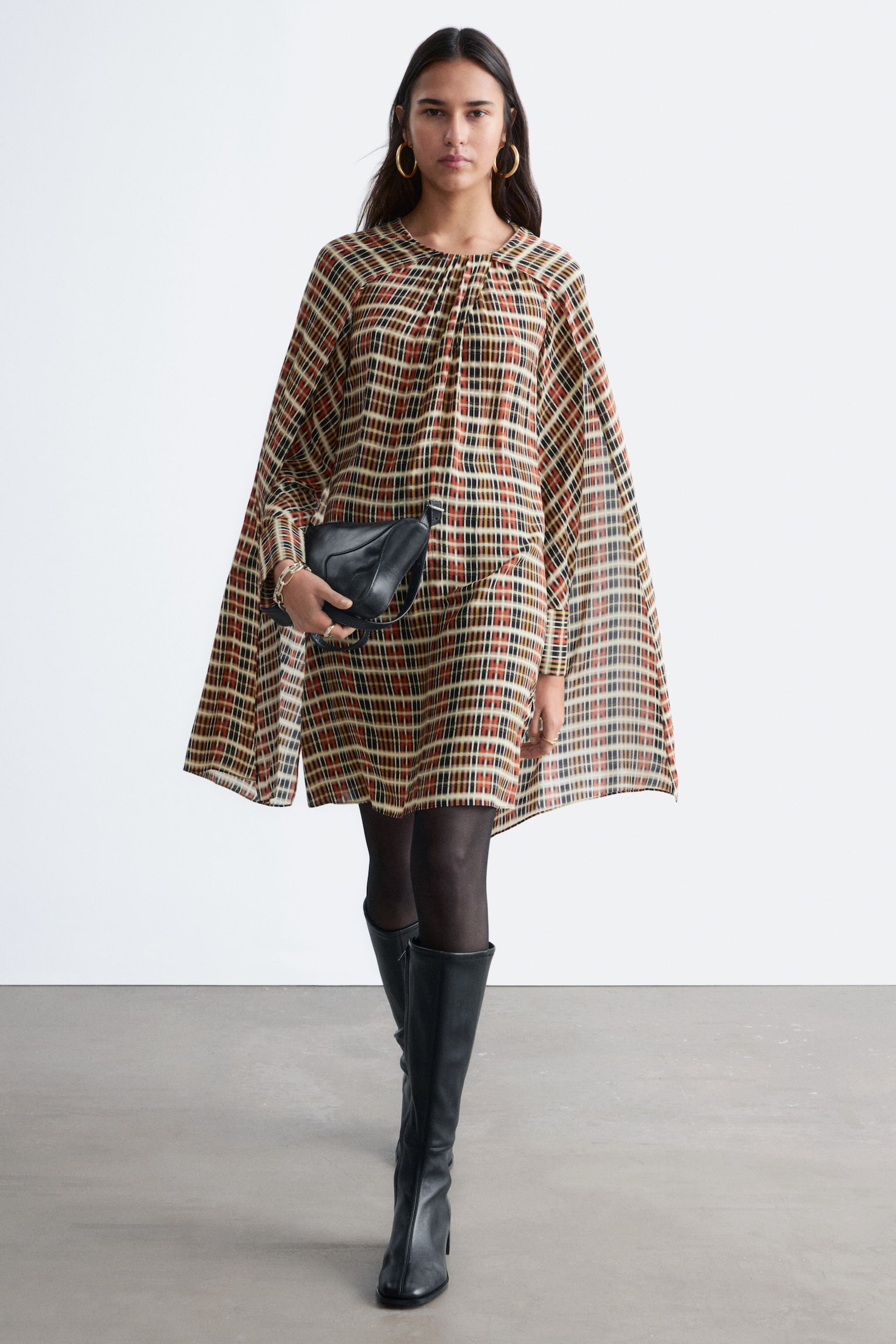 Mini abito in stile mantella - Arancione/Motivo a quadri - 4