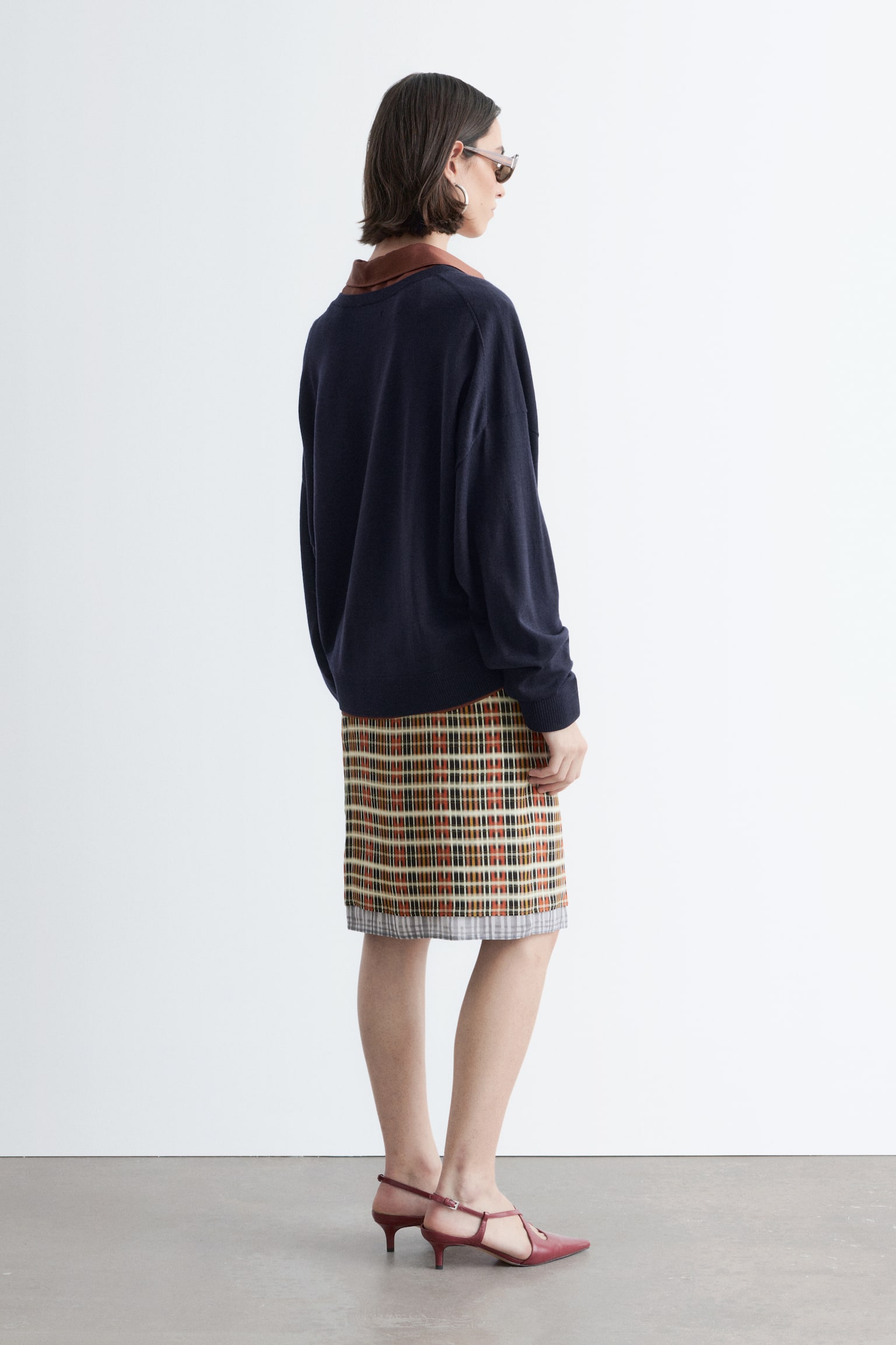 Maglione in lana merino con scollo a V - Blu scuro/Turchese chiaro mélange/Verde kaki - 8