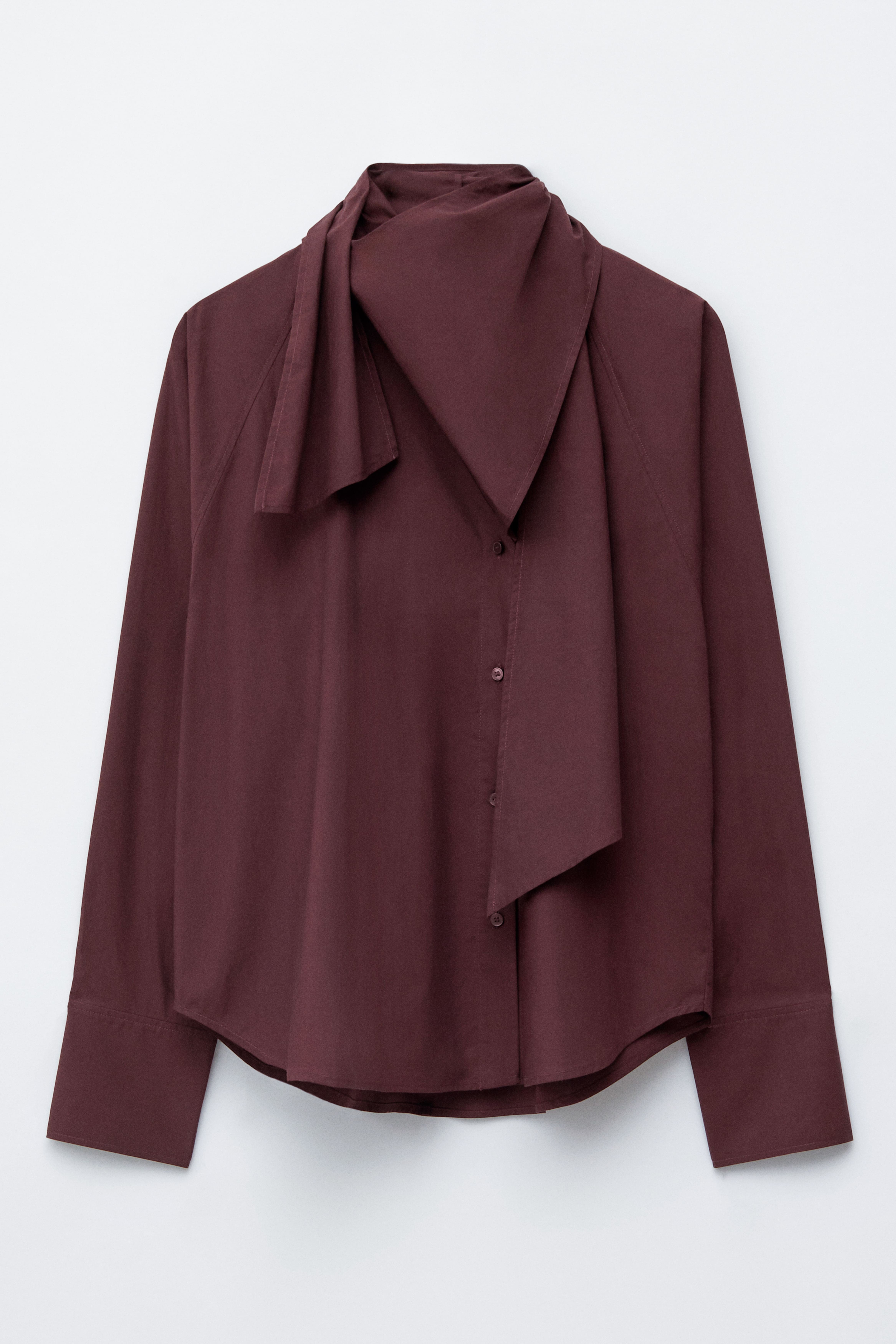 Camicia con dettaglio sciarpa - Rosso scuro/Beige a righe