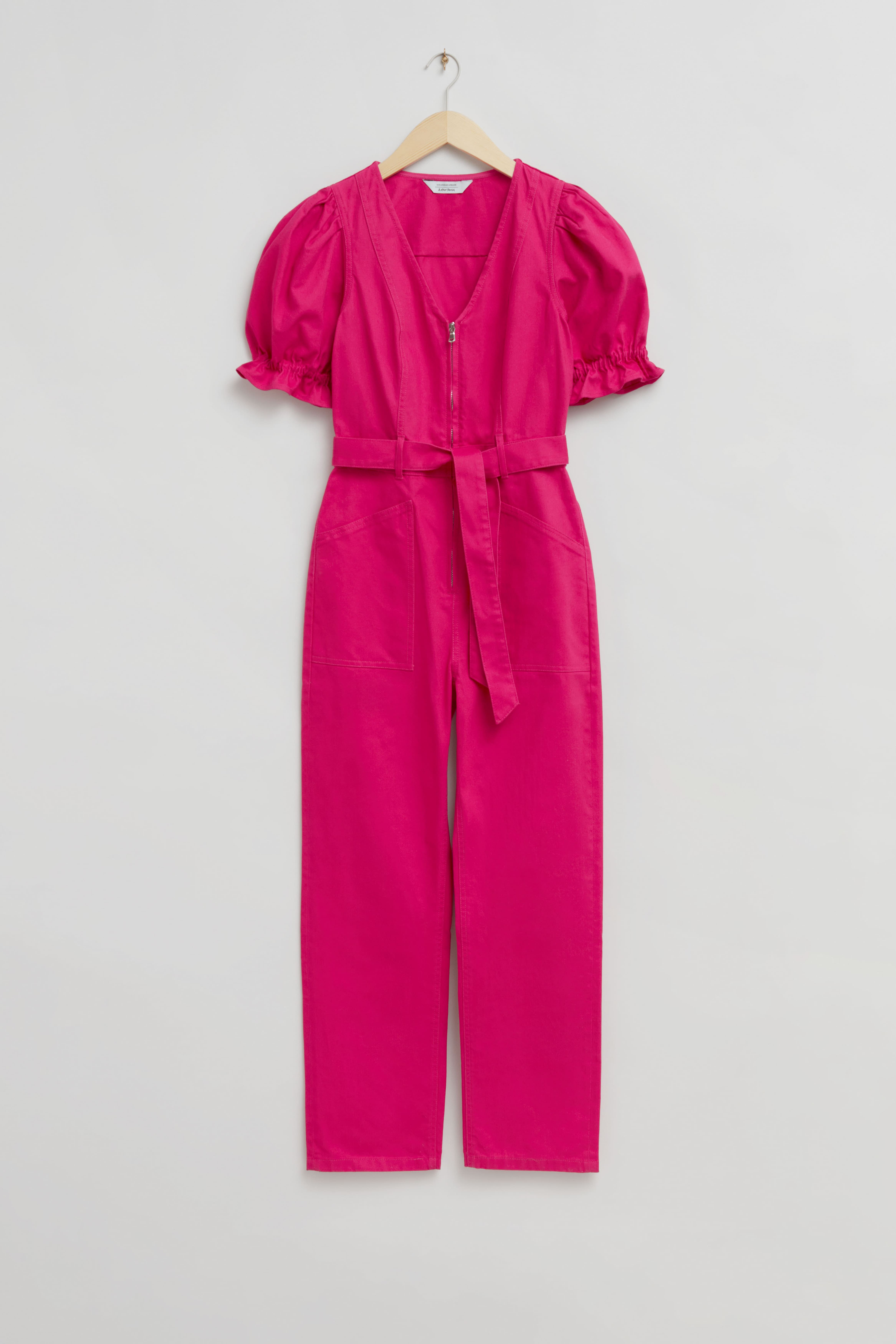 Feminine Puff Sleeve V Neck Jumpsuit Bright Pink Ladies H M GB