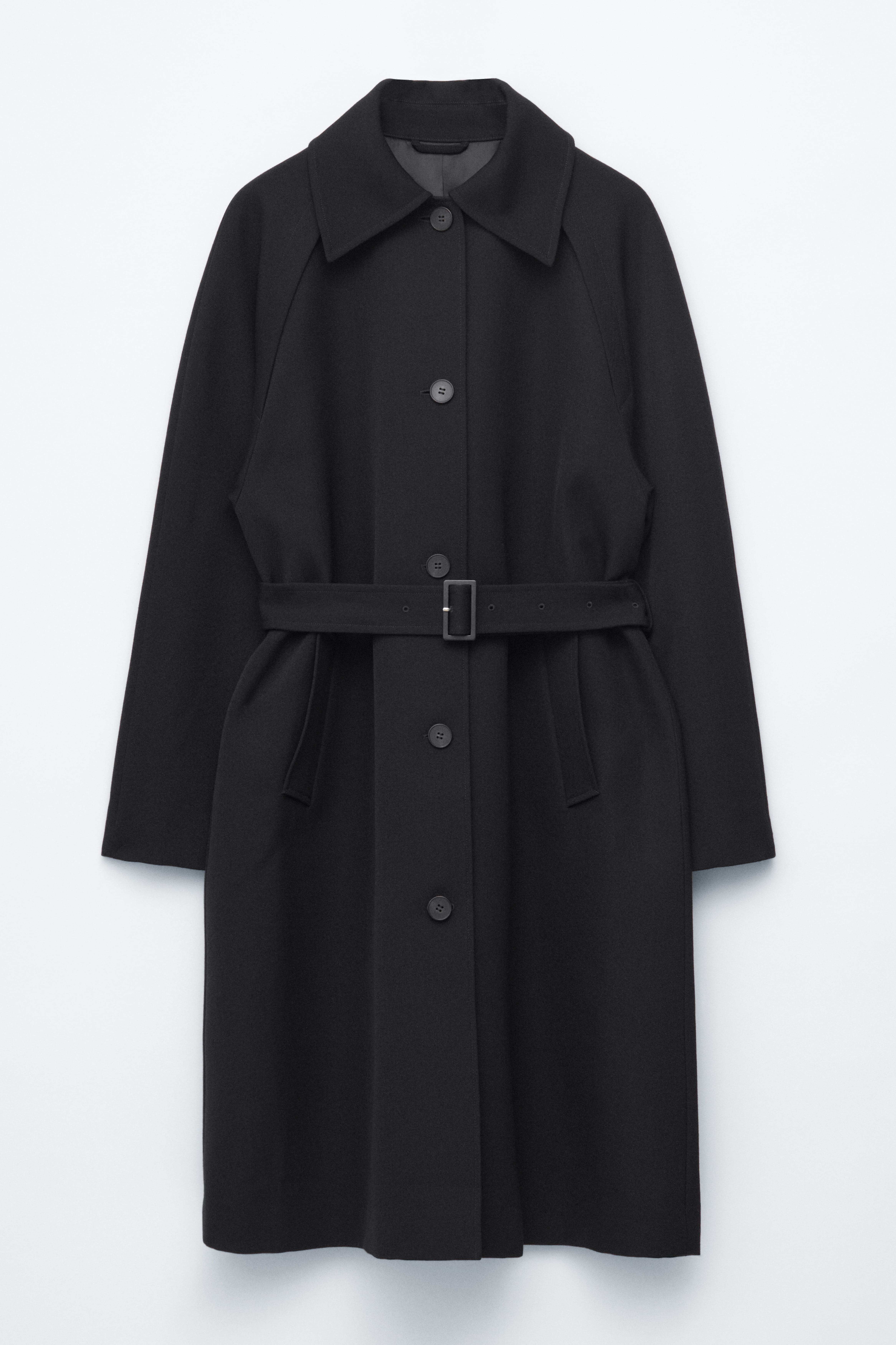 Trenchcoat van wol met strikceintuur - Zwart/Taupe