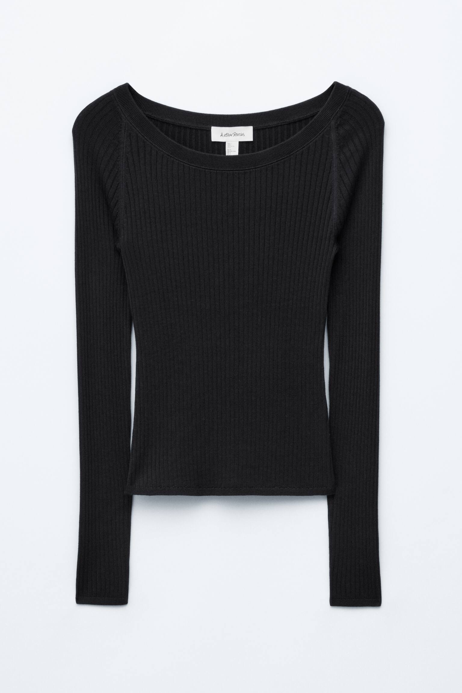 Oberteil aus Rippstrick mit U-Boot-Ausschnitt - Schwarz/Pfirsich - 2