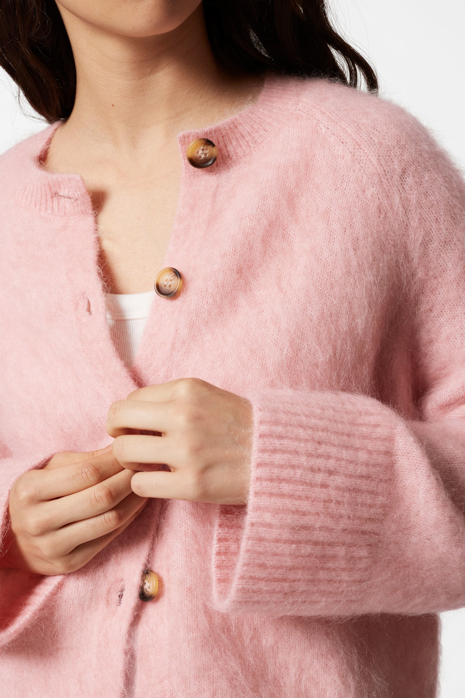 Mohair-Blend Knit Cardigan - Peach/Cream/Dark Grey - 3