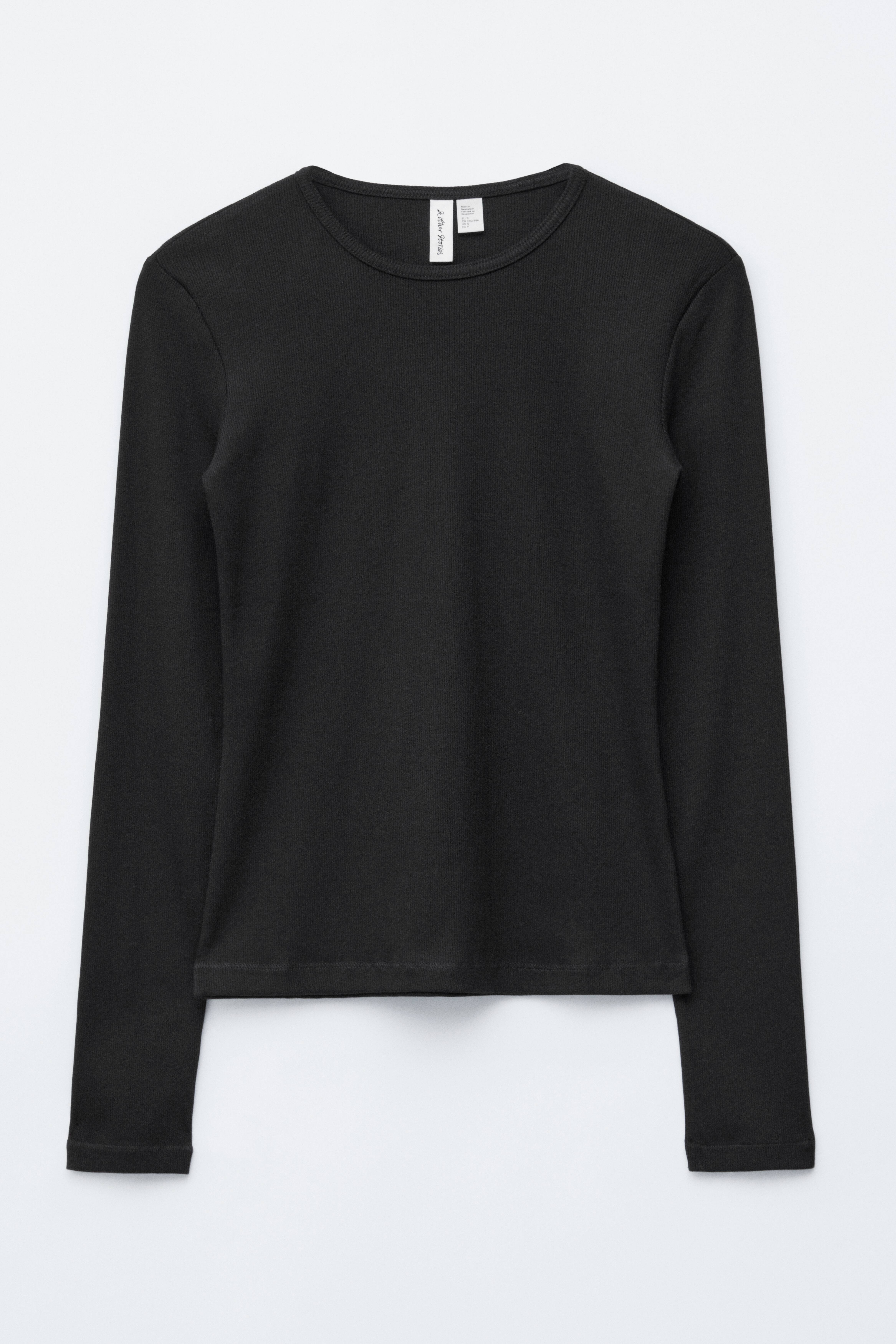 Maglia a maniche lunghe con finitura a coste - Nero/Bianco/Marrone scuro/Grigio chiaro/Righe beige/nero/Giallo pastello/Righe marrone/bianco