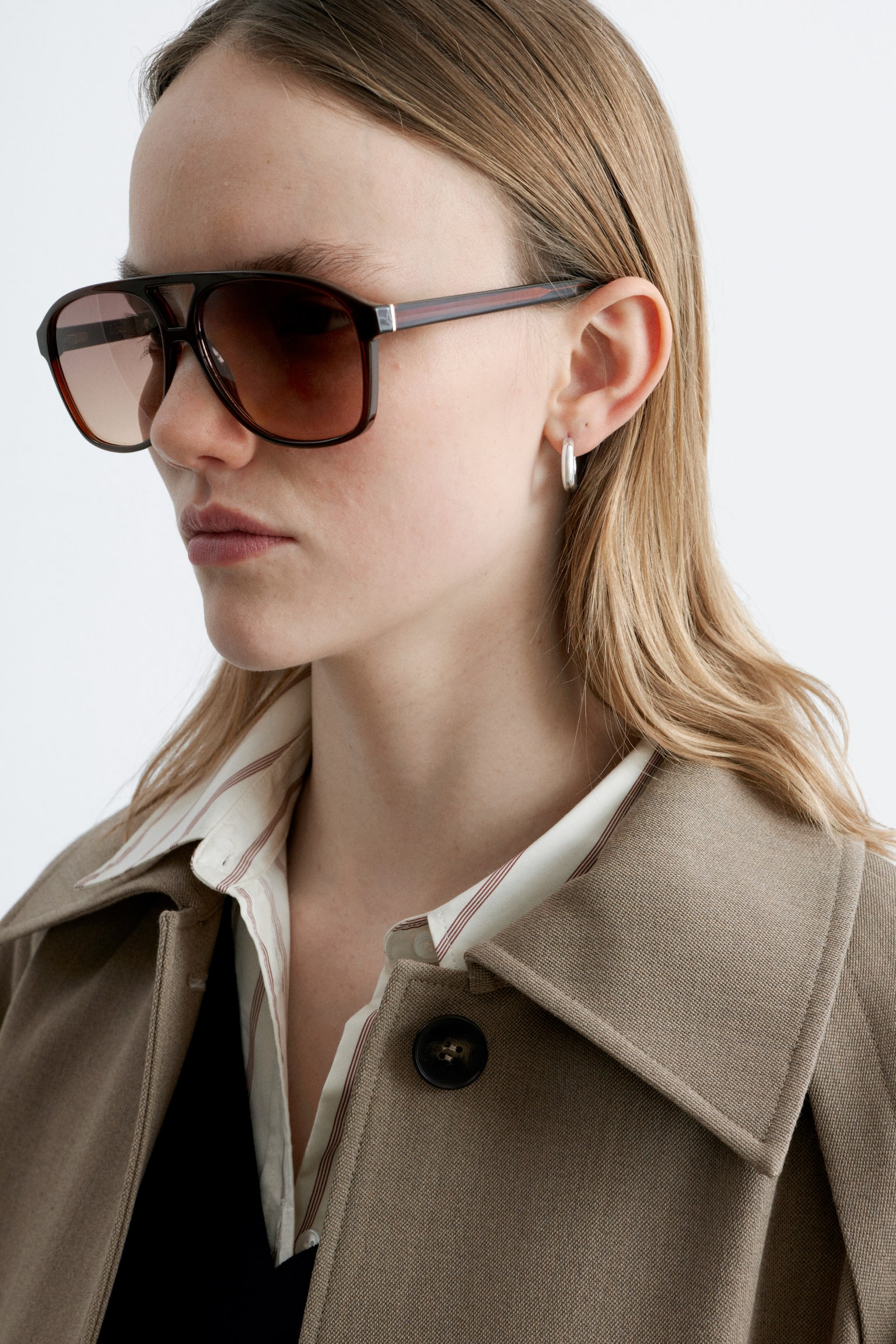 Oversized-Sonnenbrille im Piloten-Stil - Dunkelbraun/Braun/Gelb - 1