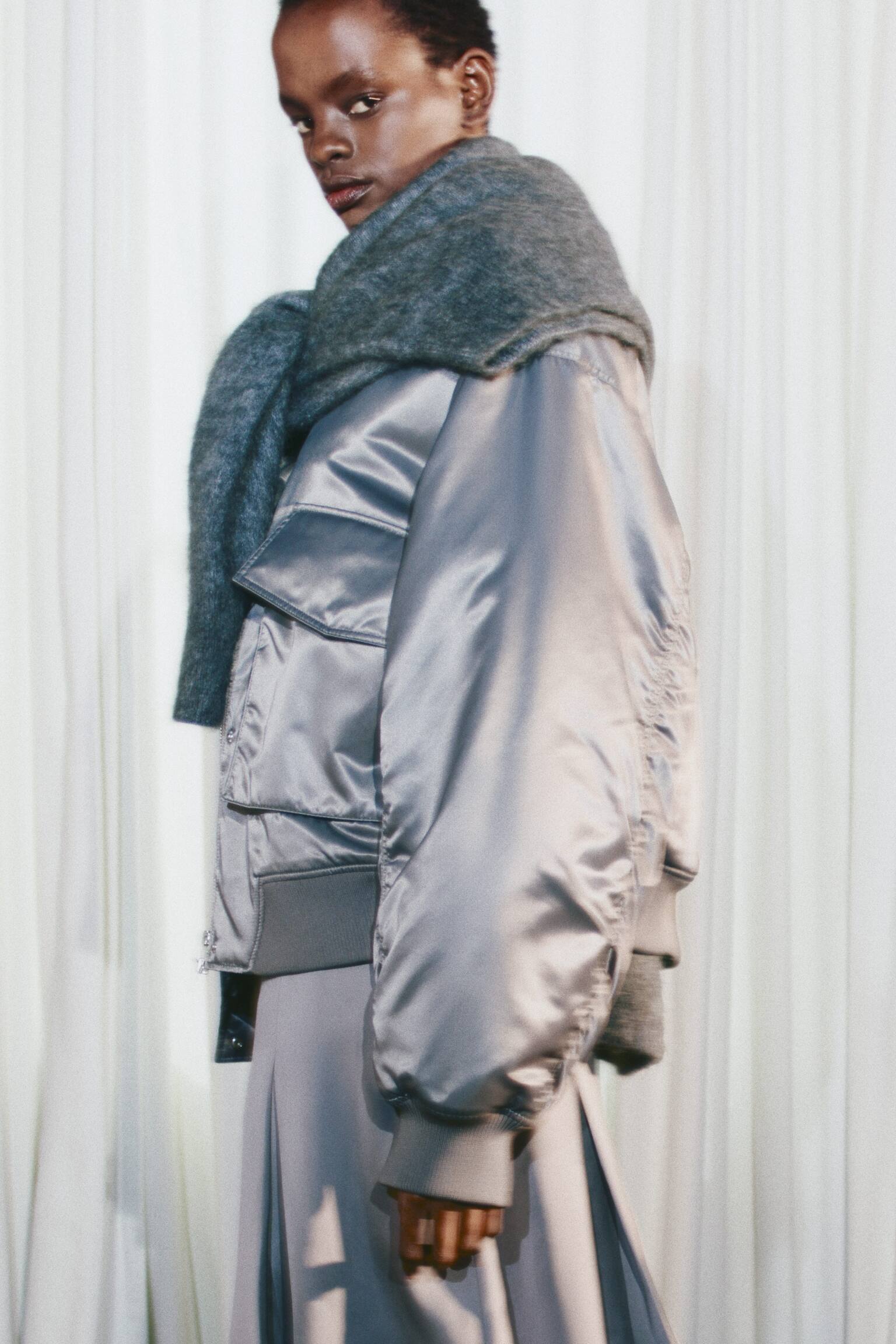 Padded Bomber Jacket - Gris foncé/Beige - 6