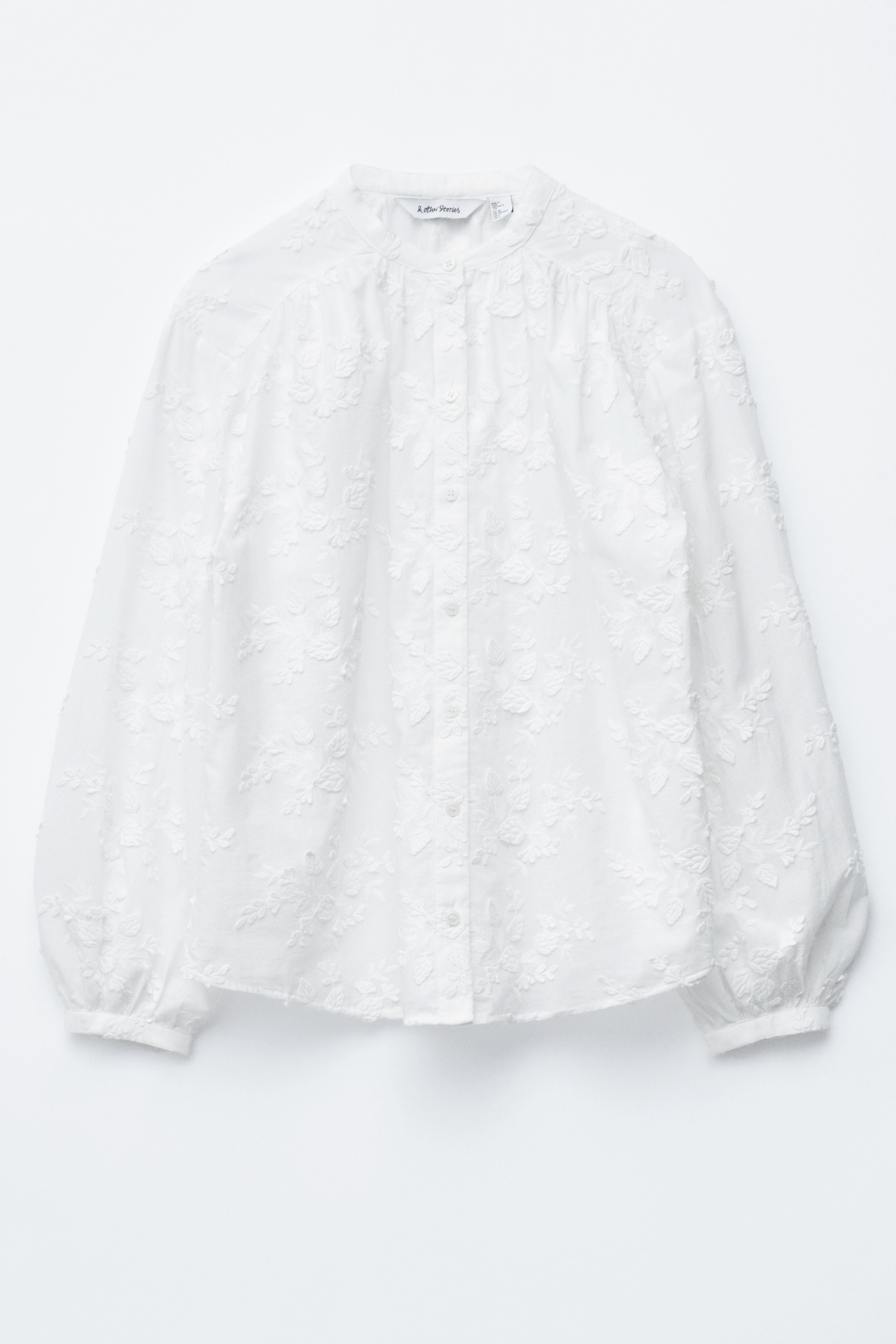 Voluminøs bluse med blomsterapplikationer - Hvid/blomsterbroderi/Hvid/Petroleum