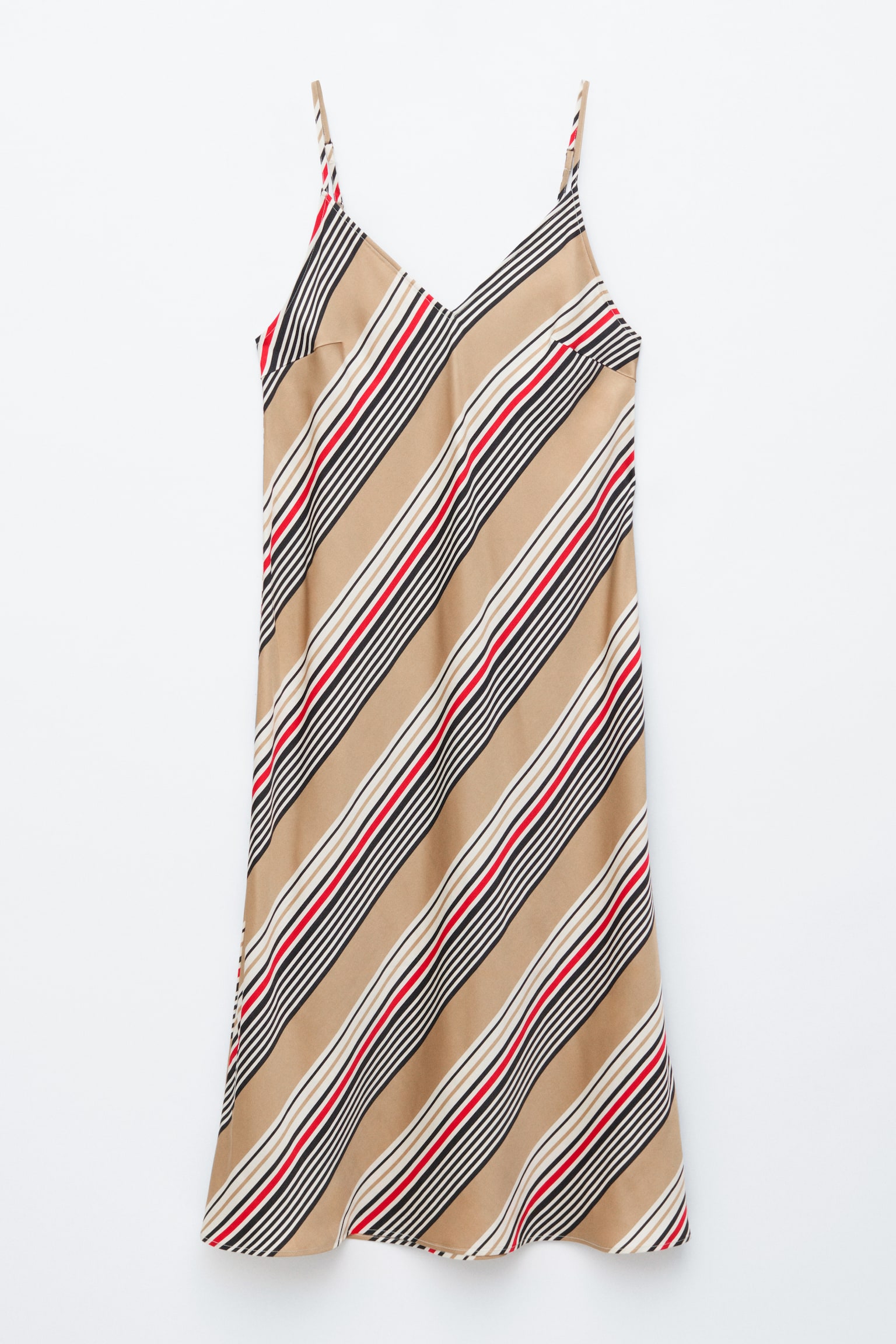 Abito sottoveste midi in raso - Beige/Righe grafiche - 2