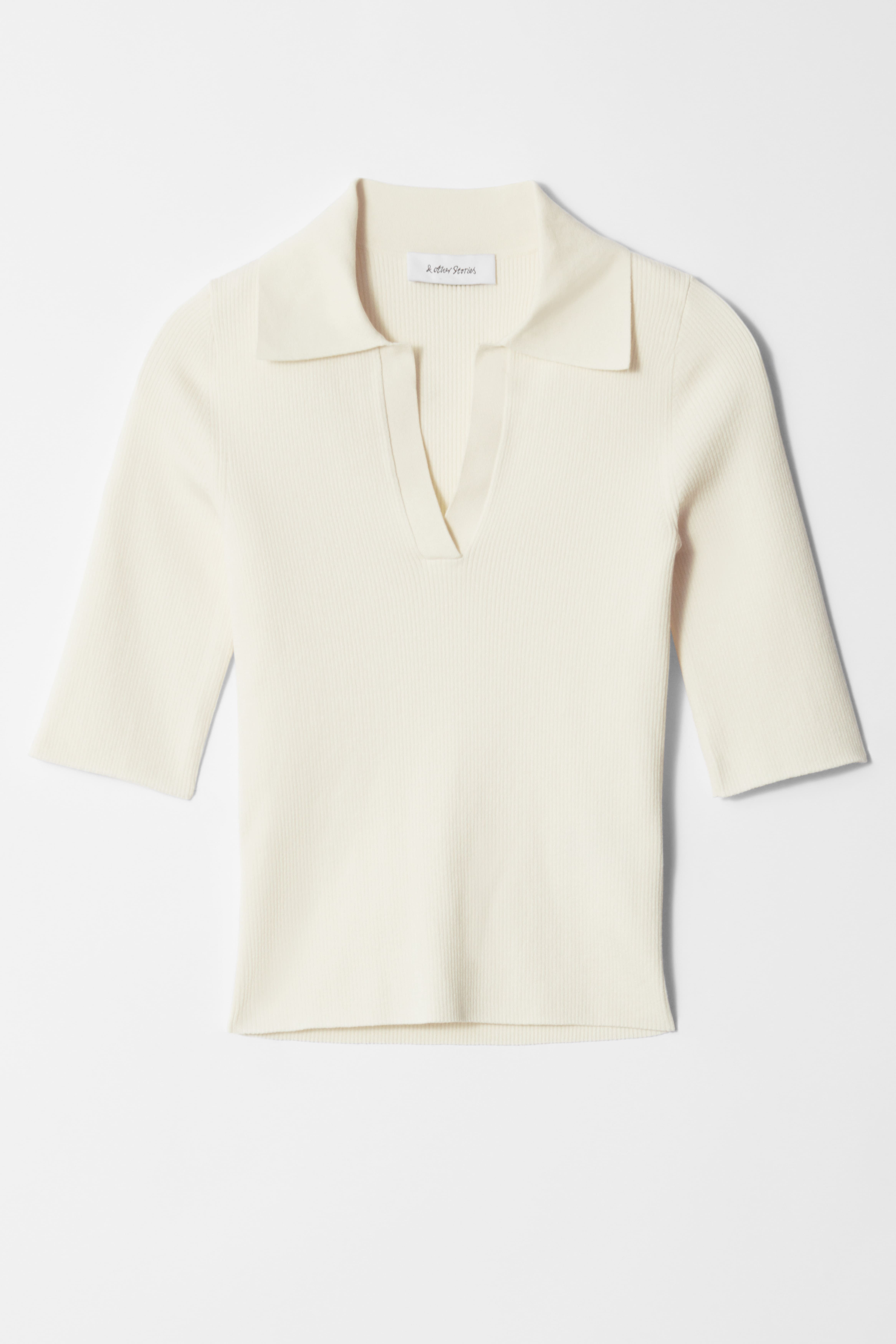 Top met korte mouwen en kraag - Wit/Donkerblauw