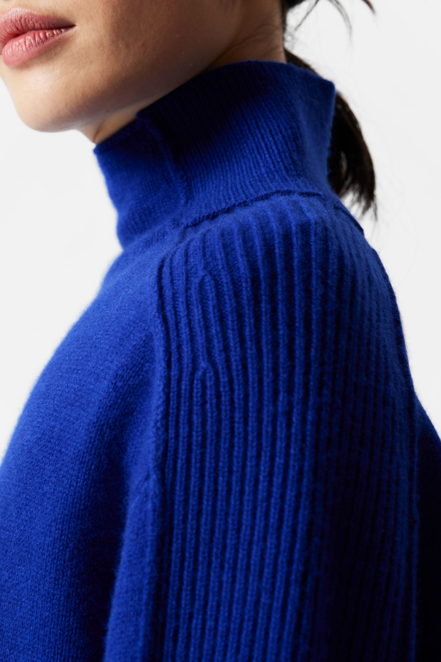 Panelled Wool Turtleneck Jumper - Blue/White - 5