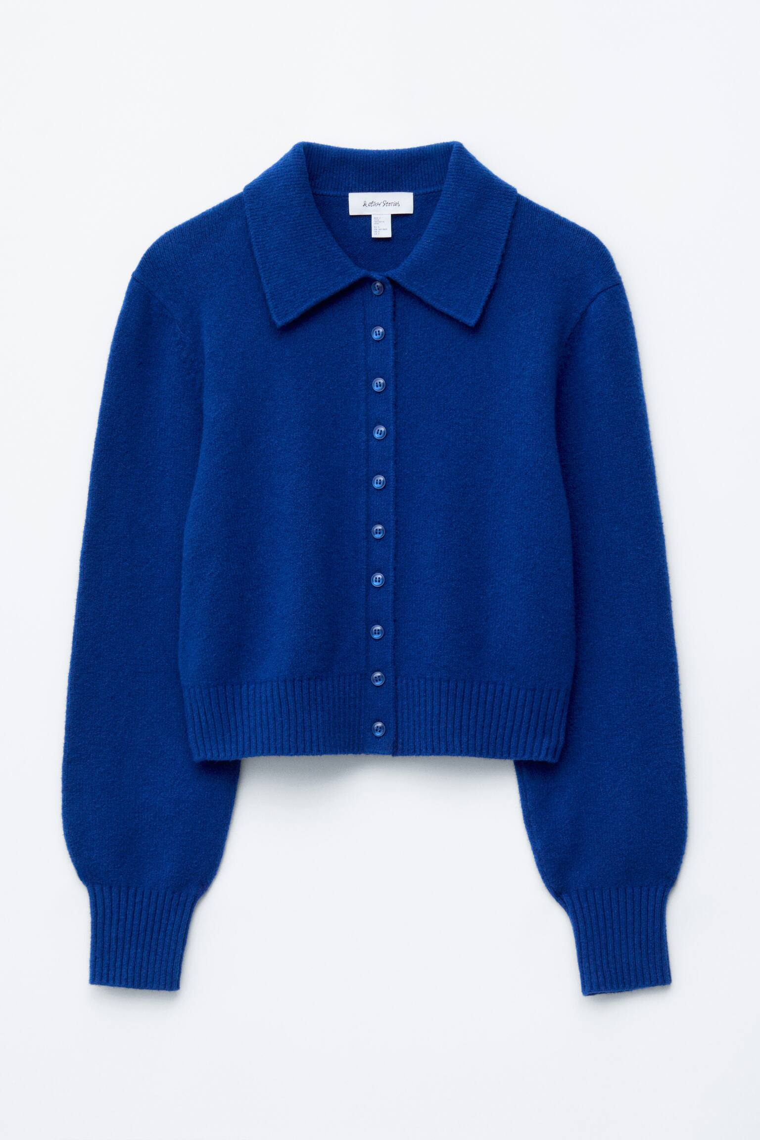 Strikket cardigan med krage - Knallblå/White/Mole - 2