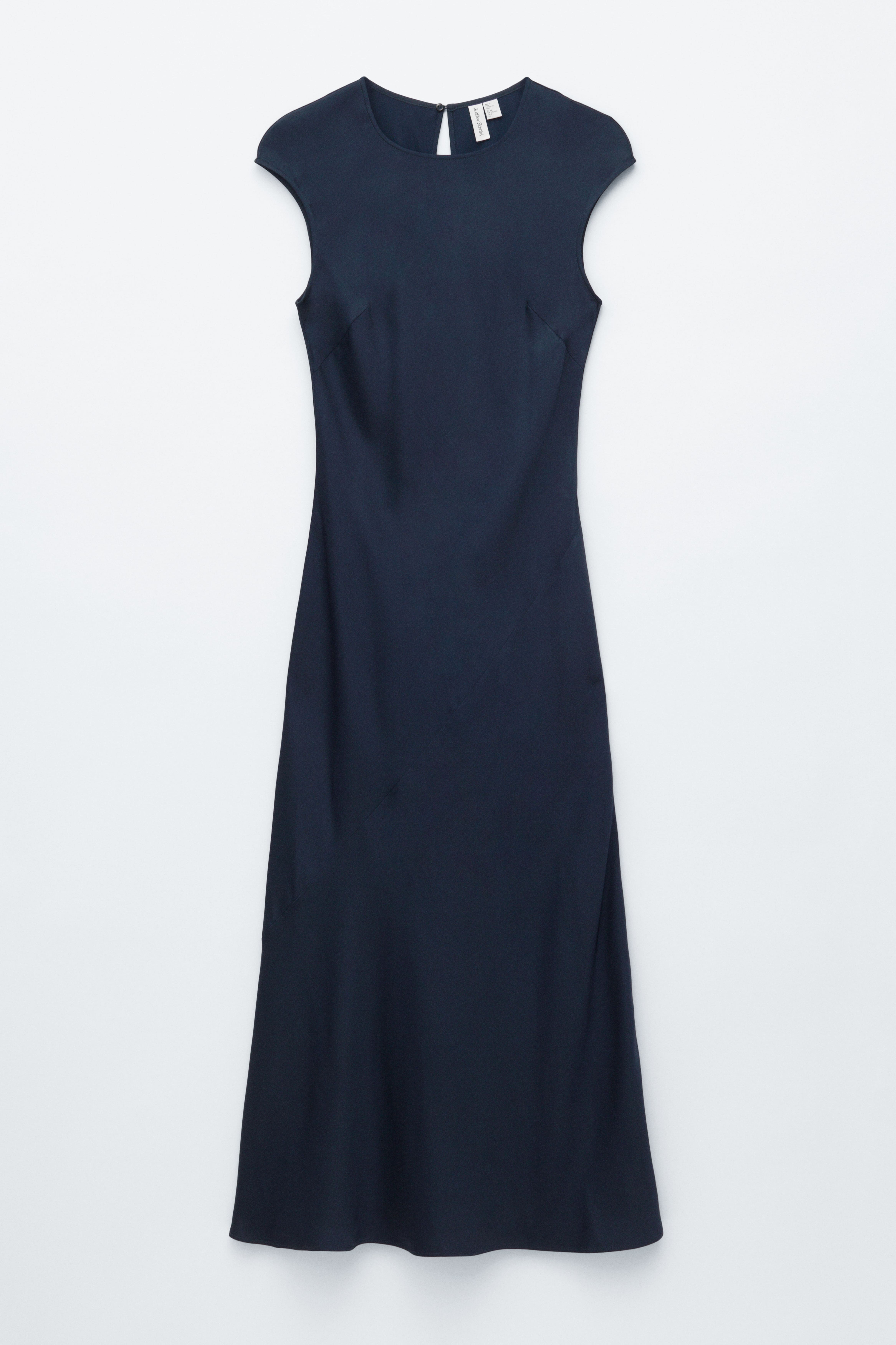 Eng anliegendes Maxikleid aus Satin - Navyblau/Braun