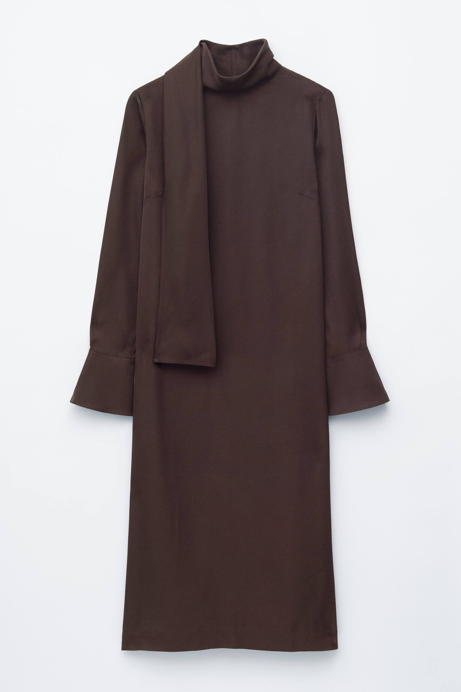Abito midi con collo a sciarpa - Marrone scuro - 4