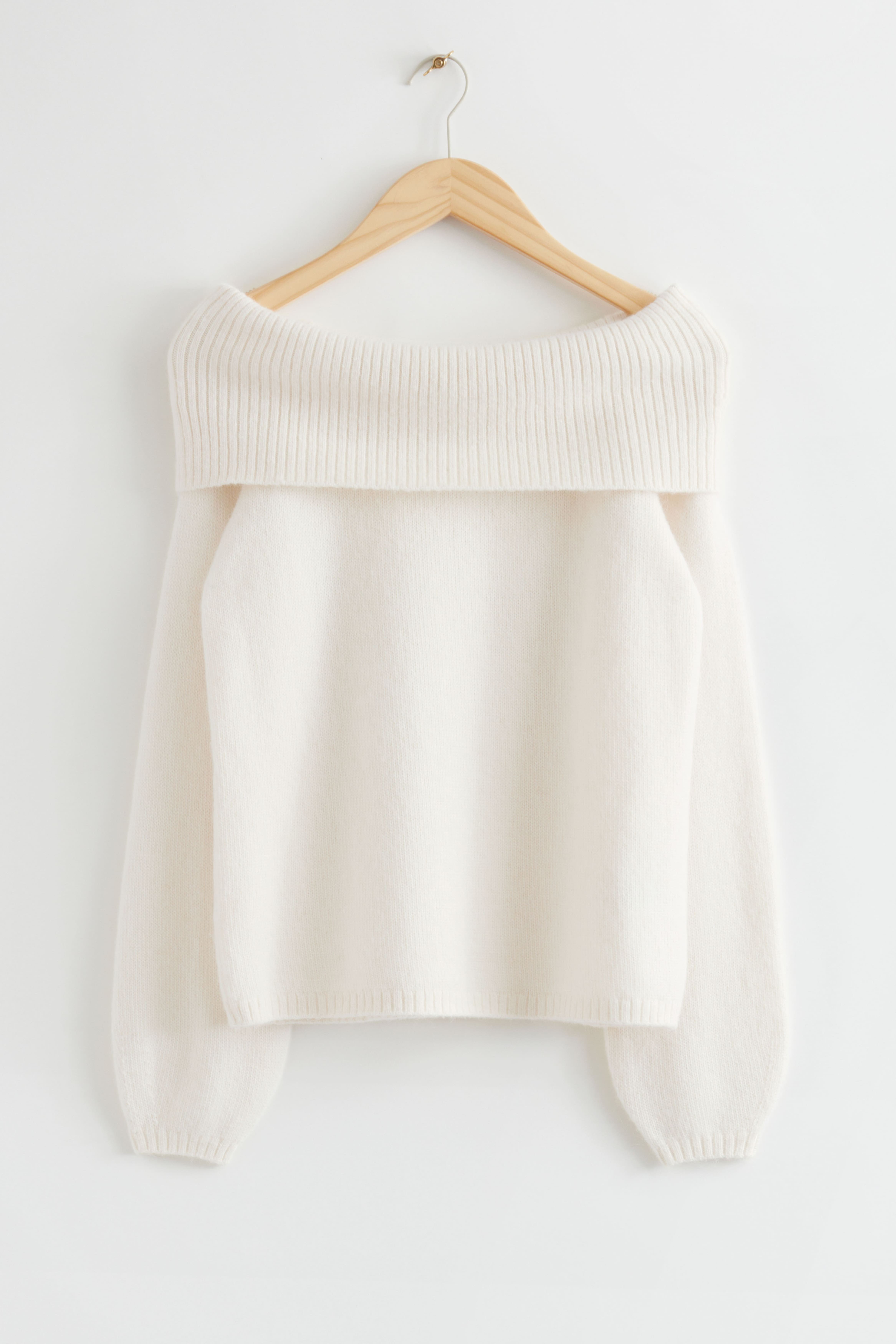 Off Shoulder Chunky Wool Jumper White DONNA H M CH