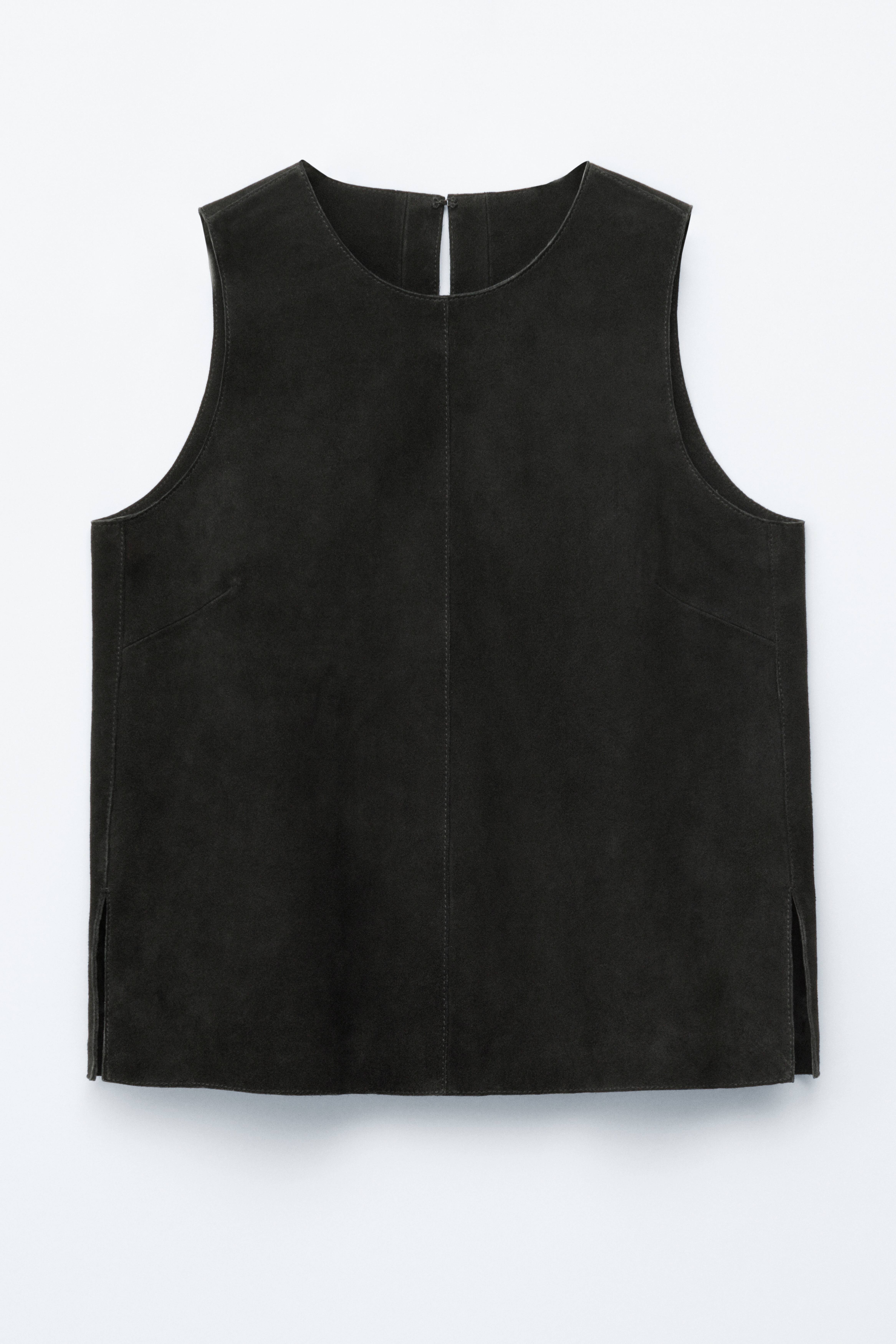 Top oversize in pelle scamosciata - Nero