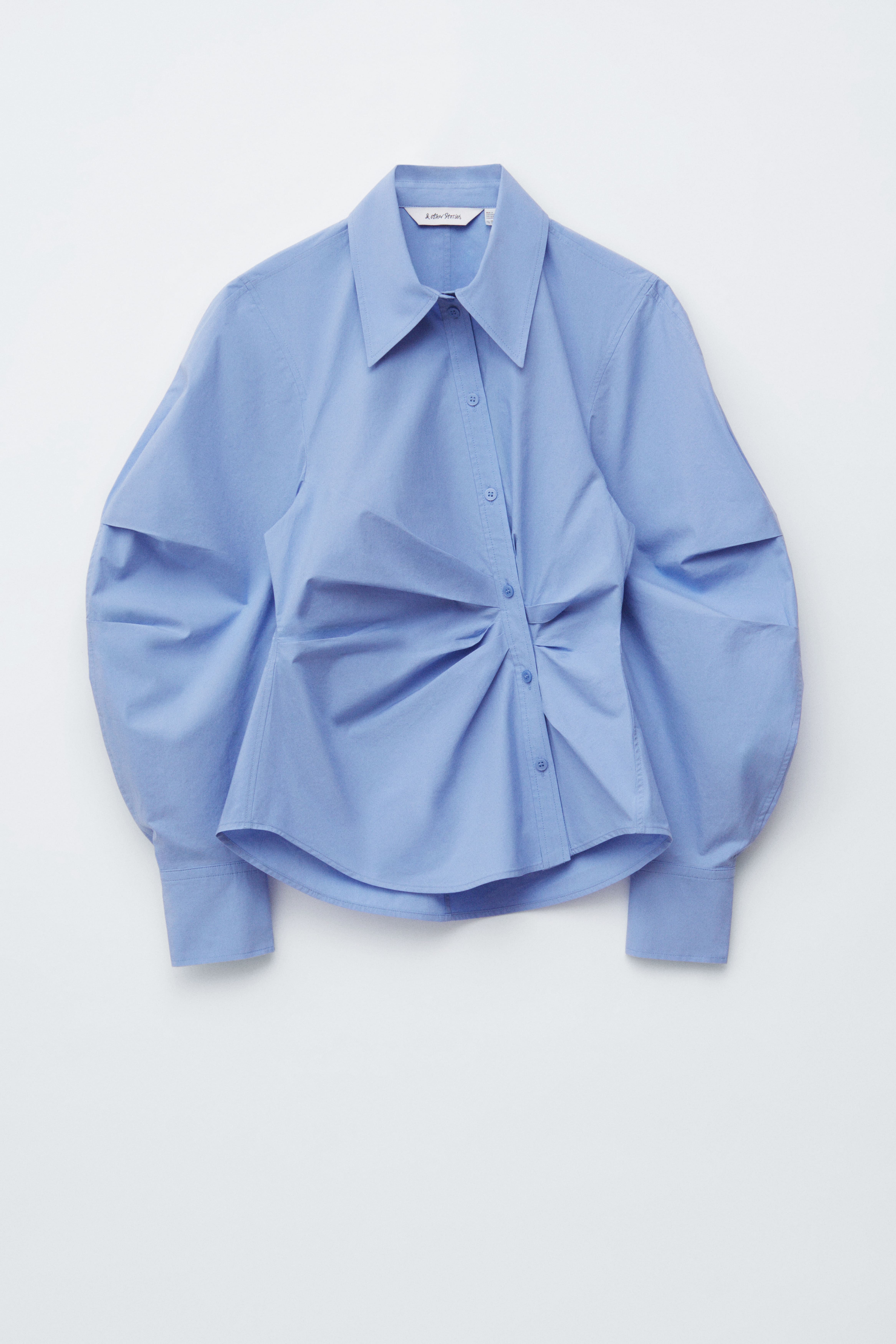 Asymmetrisch katoenen overhemd - Middenblauw/Wit