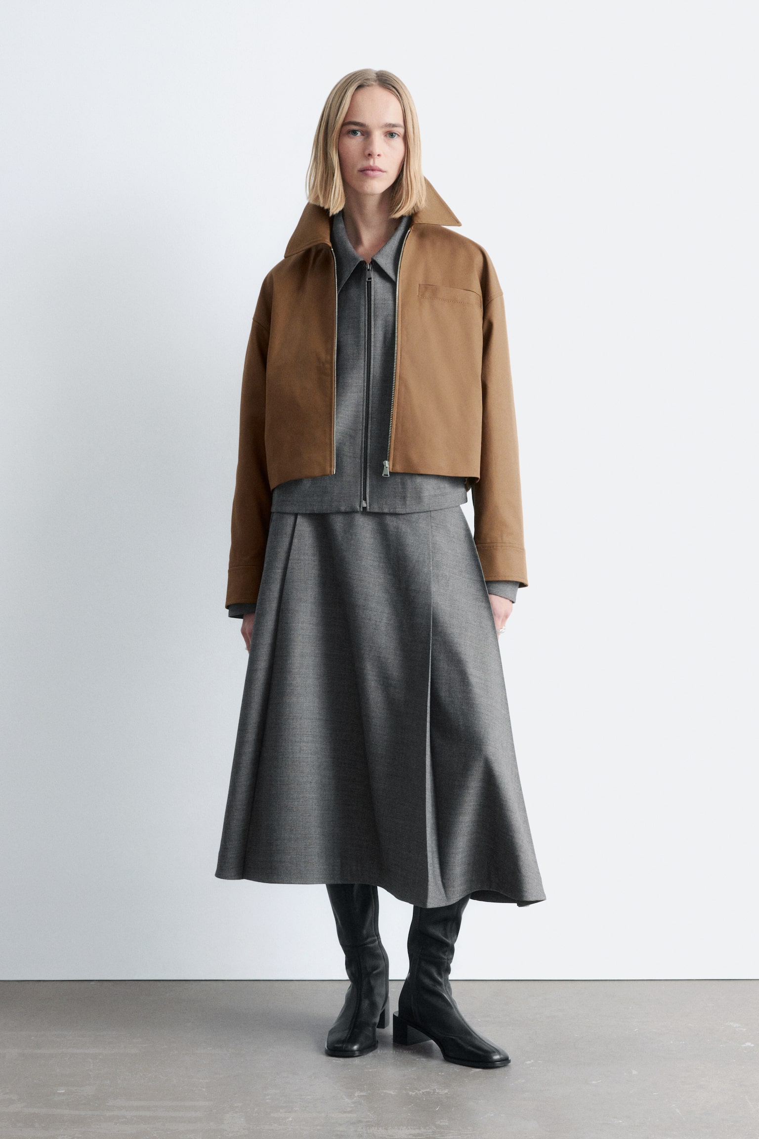 Kurze Twilljacke - Dunkelbeige - 1