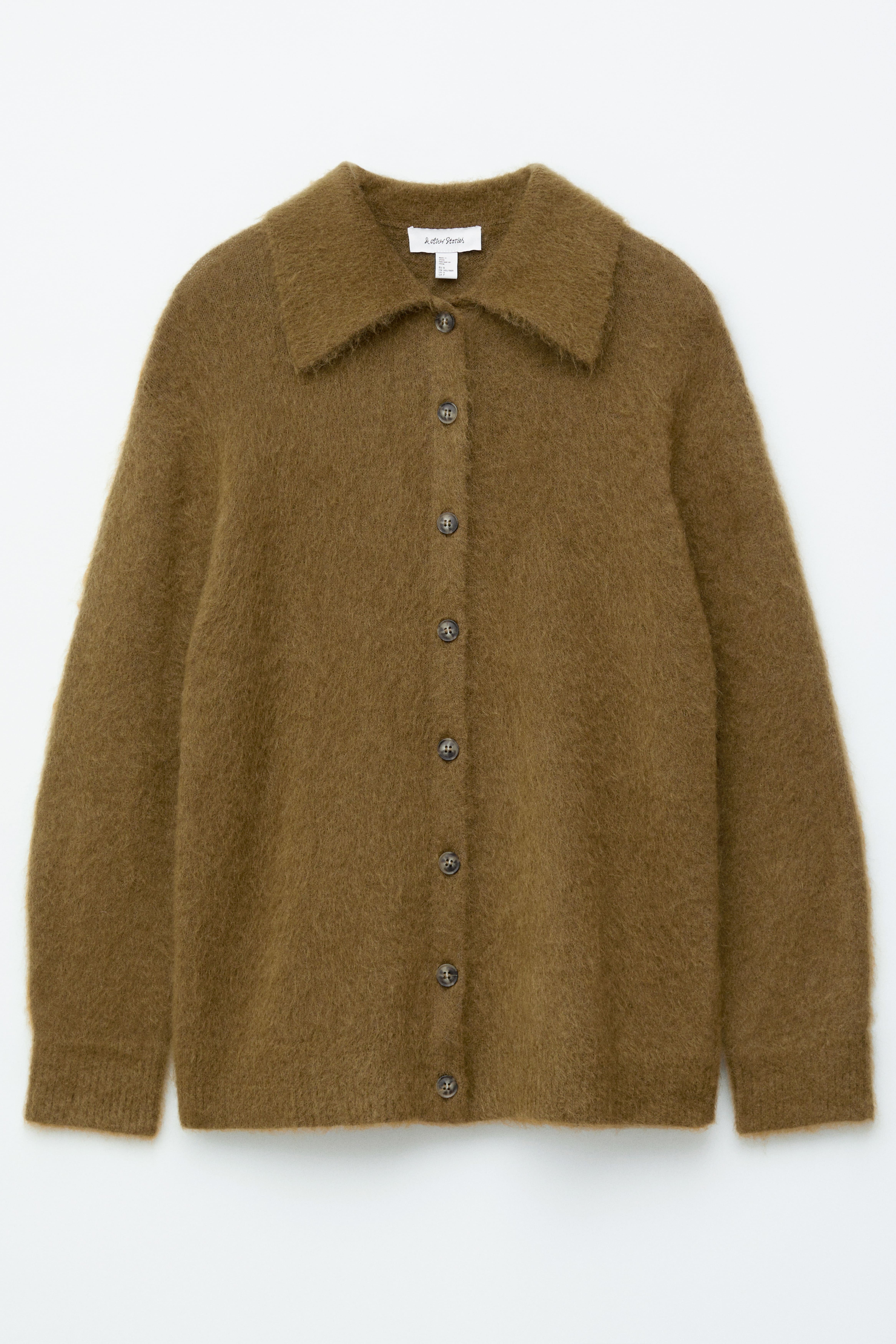 Oversized-Strickjacke mit gebürsteter Textur - Olivbraun