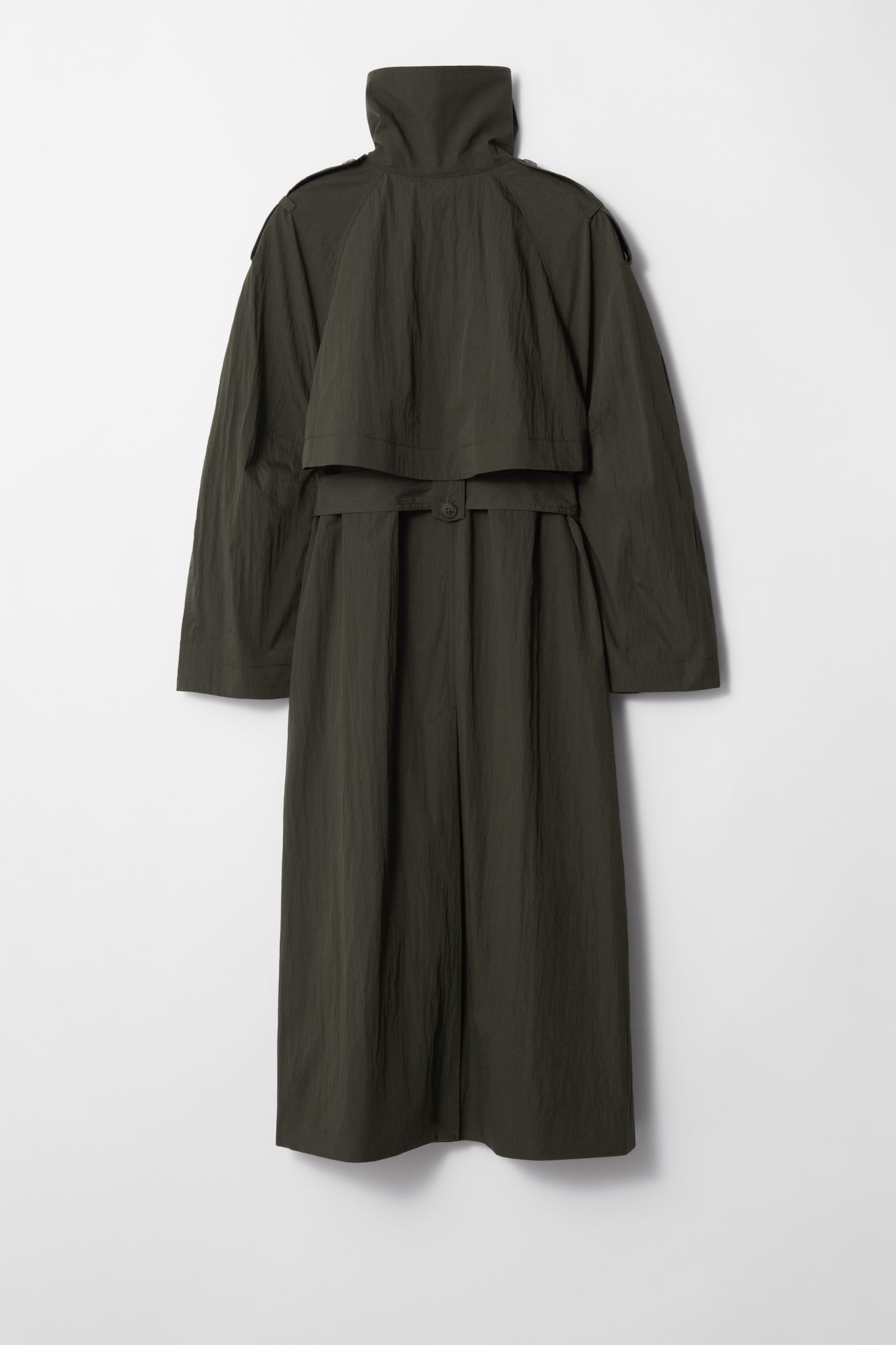 High-Collar Trench Coat - Green - 5