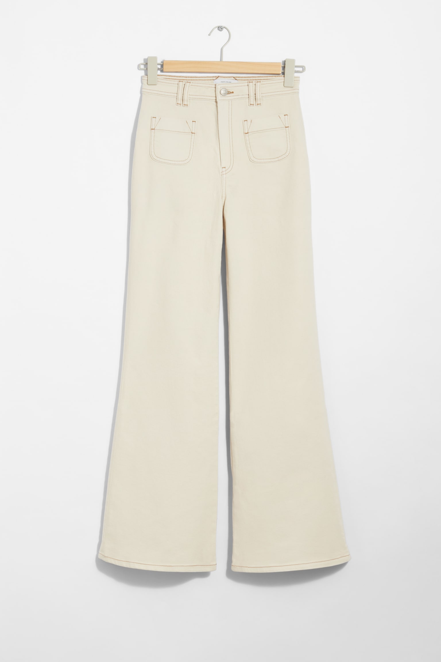 Patch-Pocket Bootcut Jeans - Cream - 2