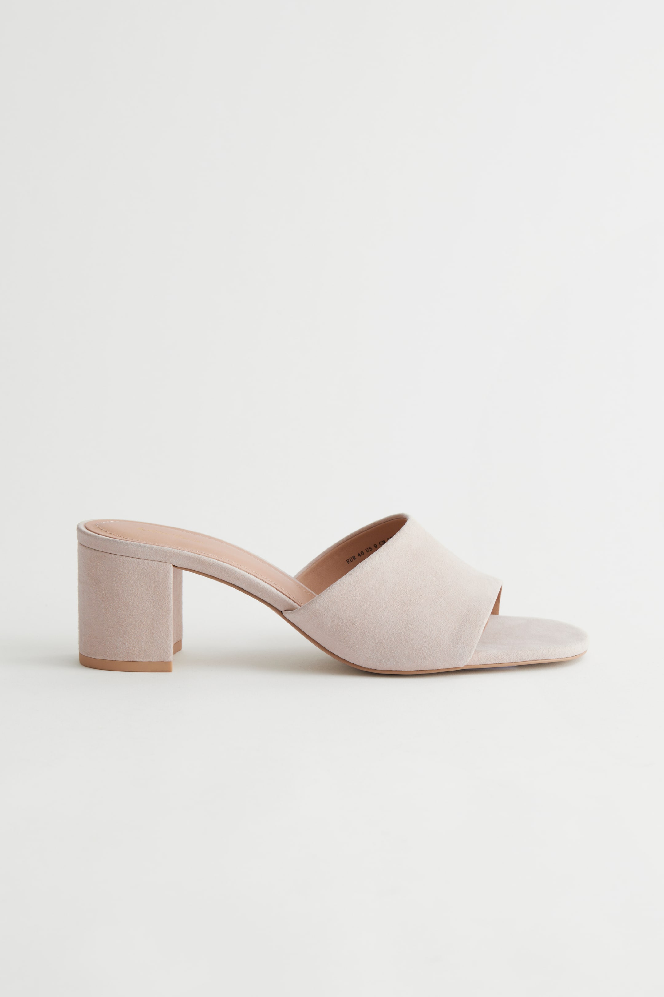 Wildleder-Pantoletten mit Blockabsatz - Hoher Absatz - Beige 