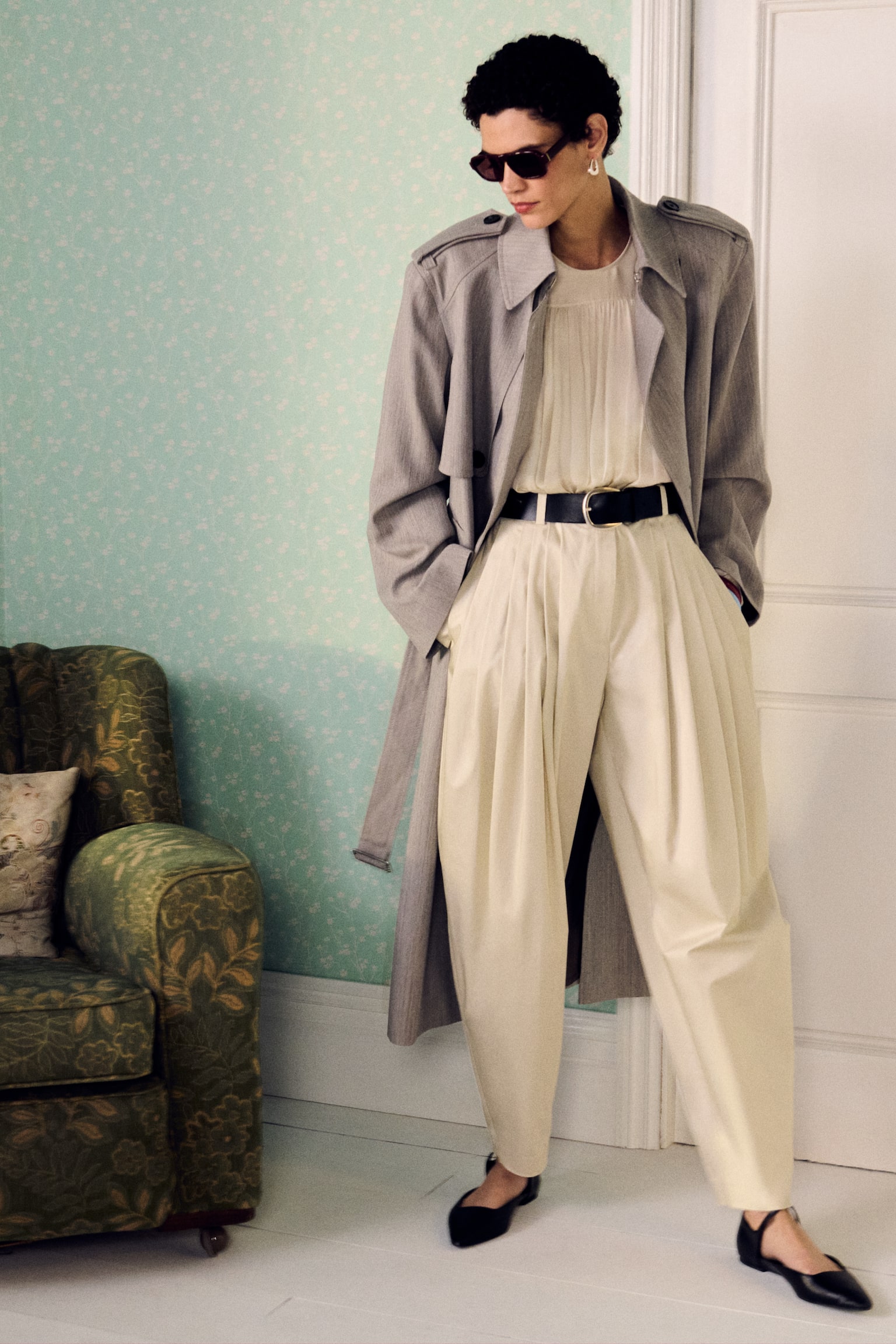 Hordó-szárú Redőzött Nadrág - Off-White - 4