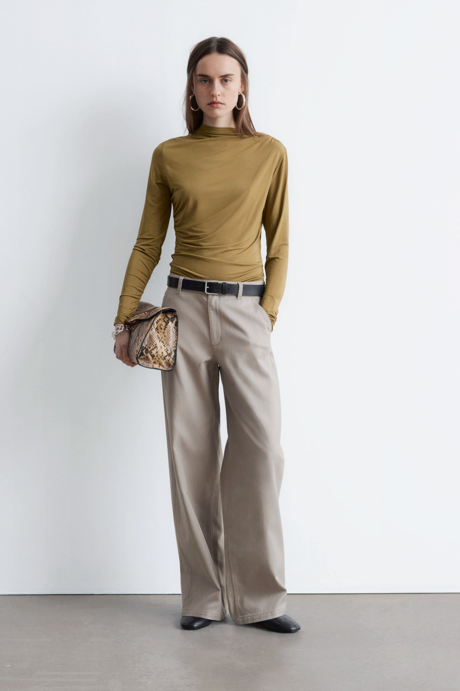 Παντελόνι twill με φαρδιά μπατζάκια - Light Greige - 1