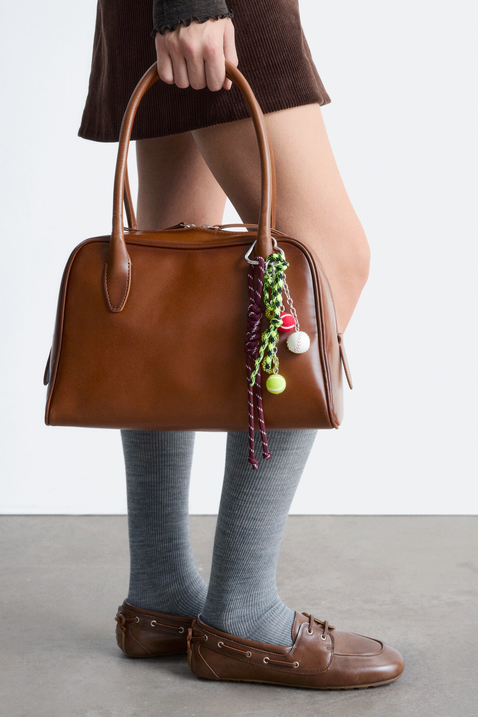 Bowlingtaske i læder - Cognac/Grå - 6